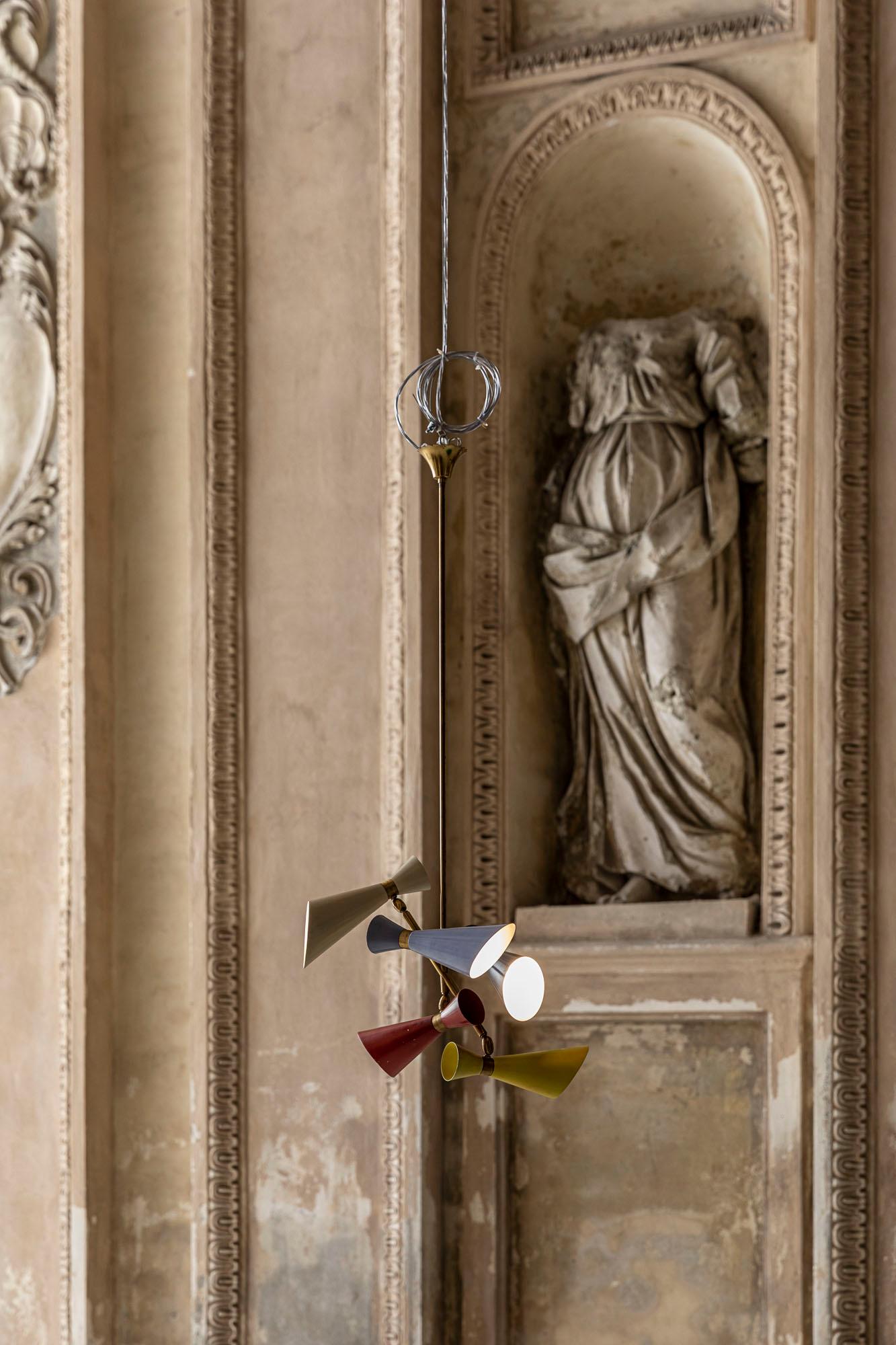 Italian Stilnovo Pendant with Five Lights