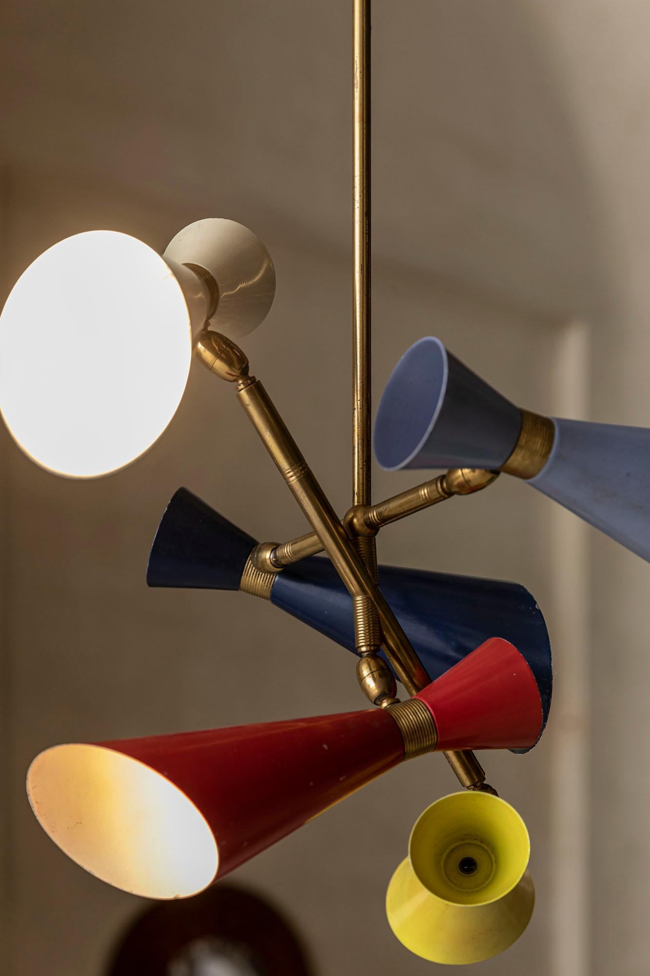 Brass Stilnovo Pendant with Five Lights