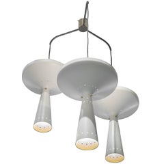 Stilnovo Perforated Metal Three Pendant Chandelier, Italy, 1950s
