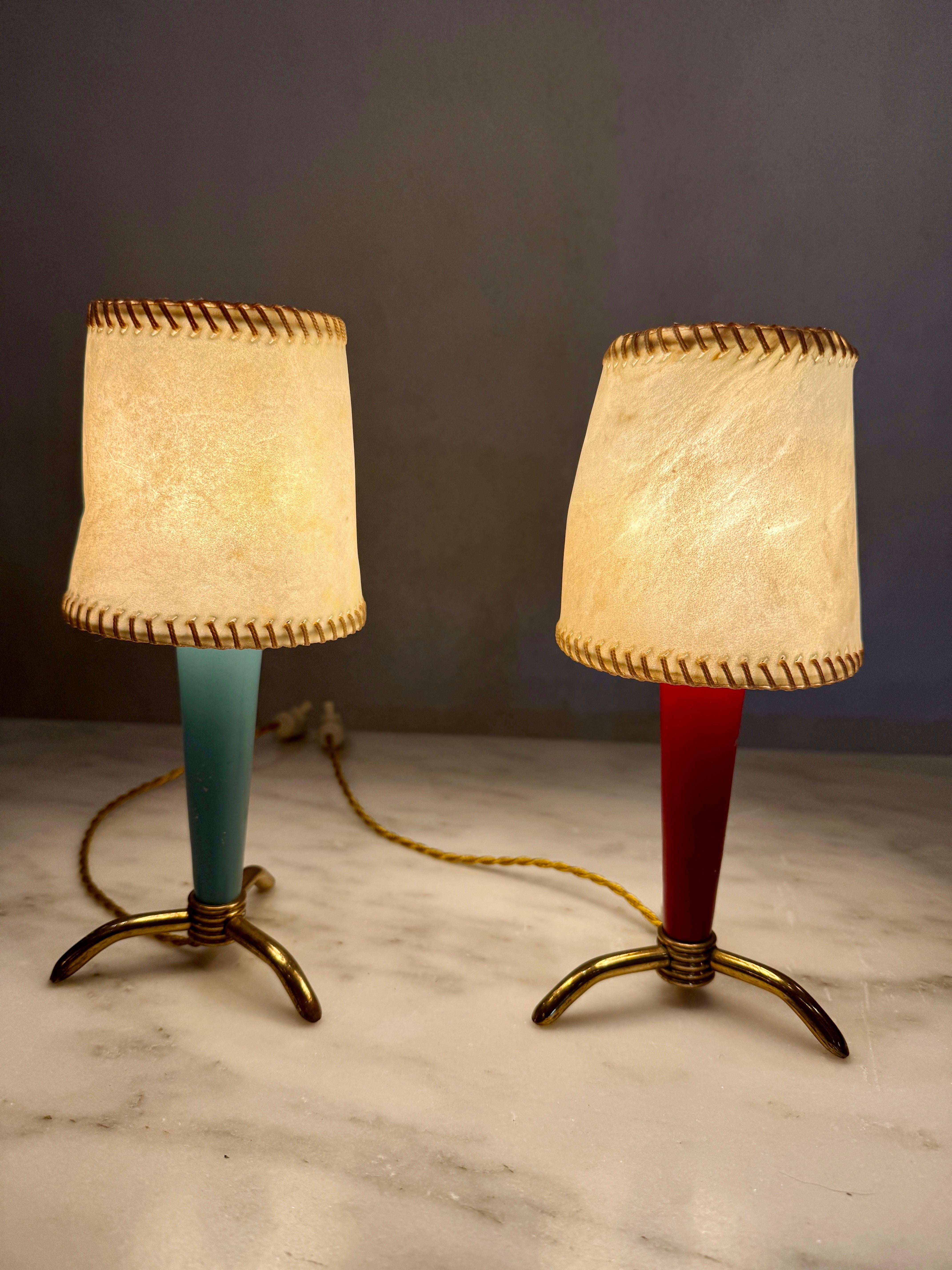 Stilnovo Petite Table Lamps w/ Hand-Stitched Parchment Shades, Pair For Sale 4