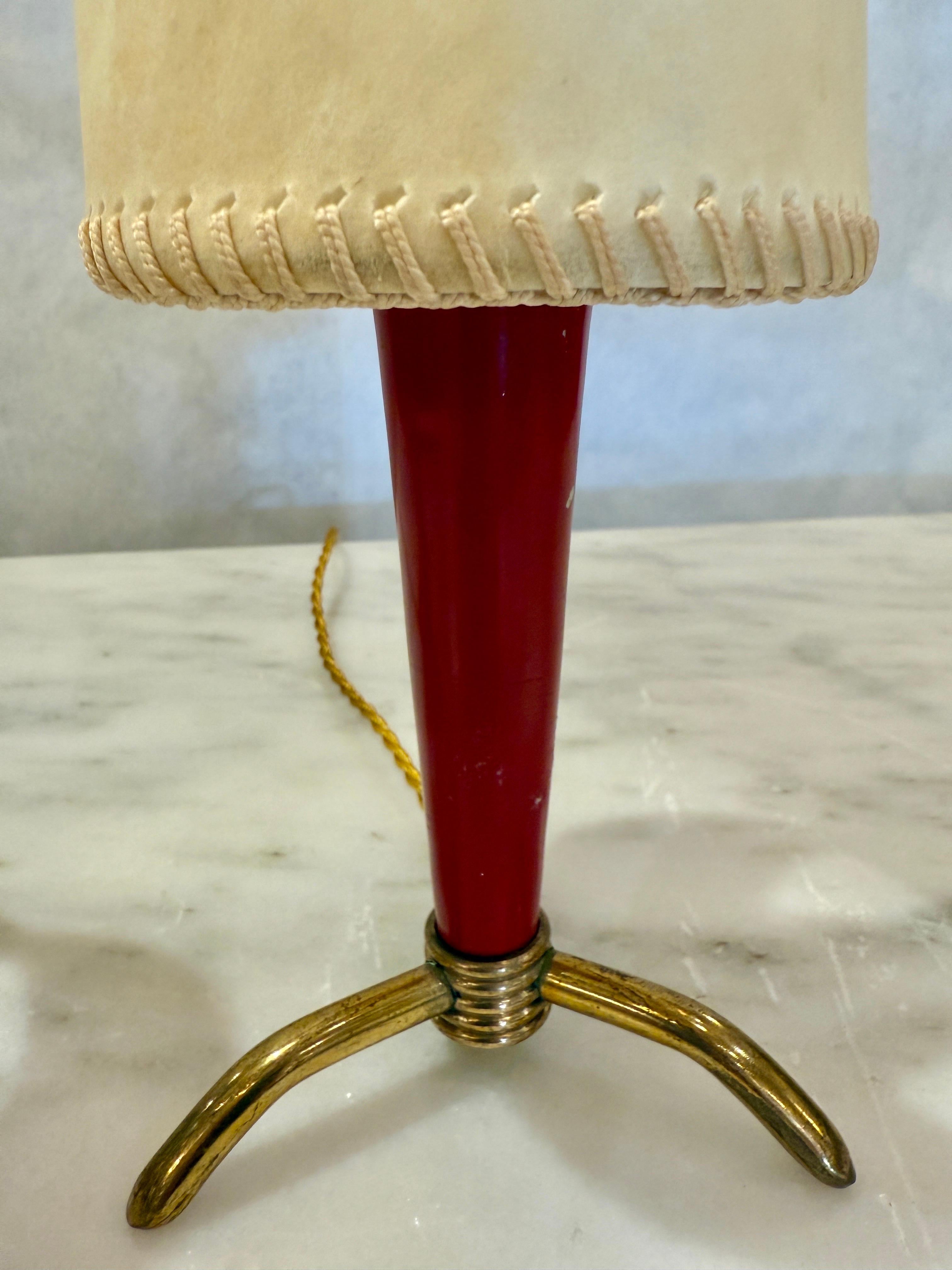 Mid-Century Modern Stilnovo Petite Table Lamps w/ Hand-Stitched Parchment Shades, Pair For Sale