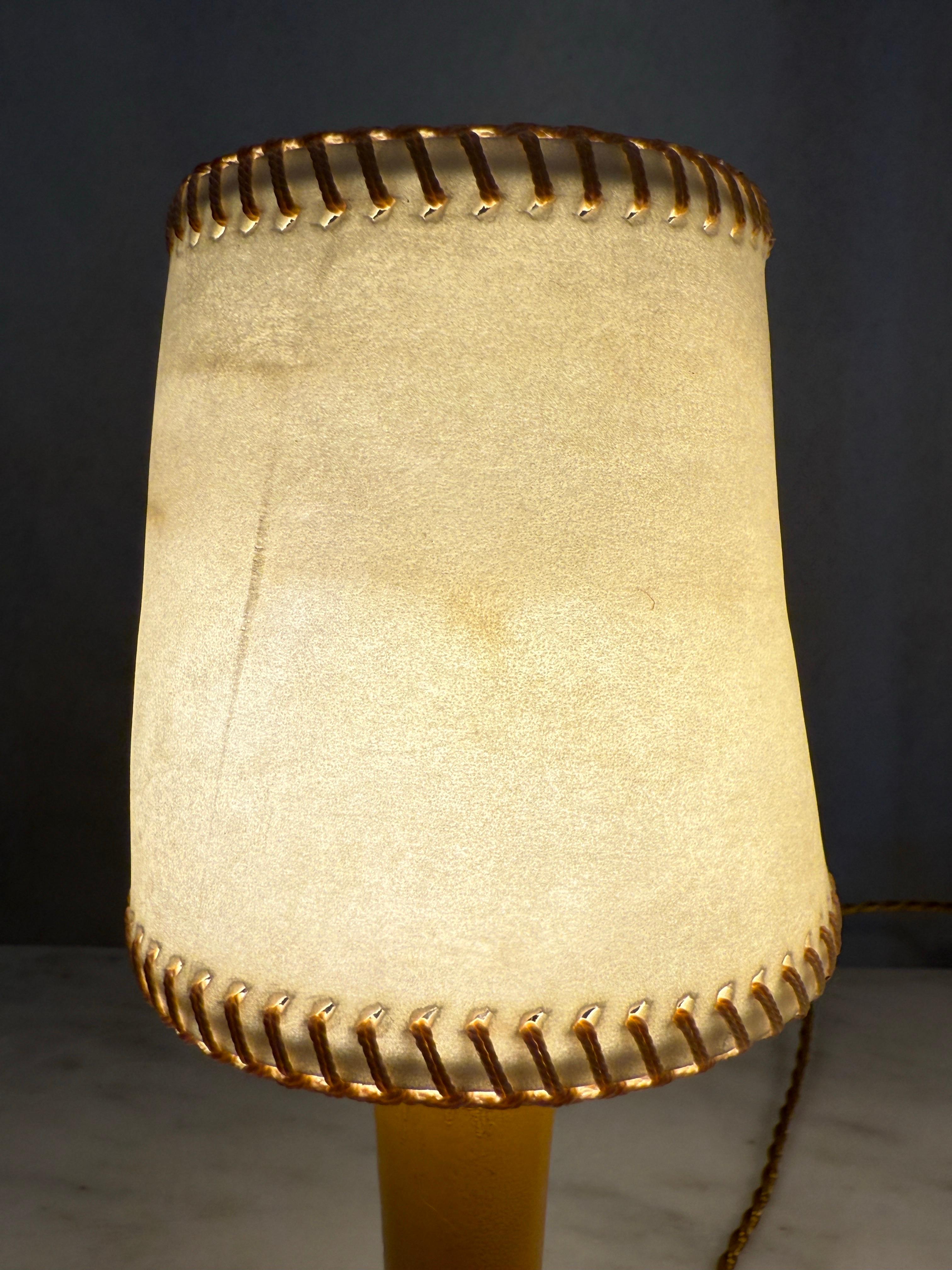 Stilnovo Petite Table Lamps w/ Hand-Stitched Parchment Shades, Pair In Good Condition For Sale In North Miami, FL