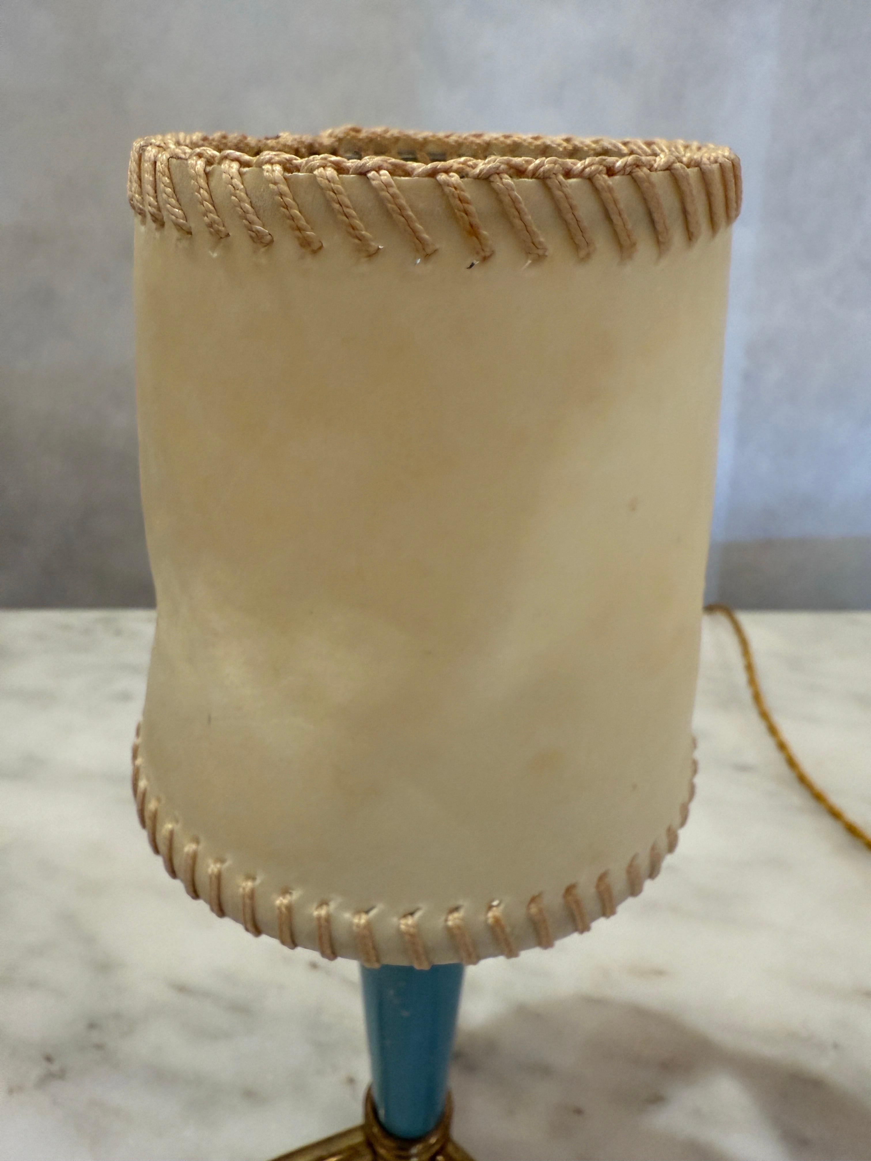Mid-20th Century Stilnovo Petite Table Lamps w/ Hand-Stitched Parchment Shades, Pair For Sale