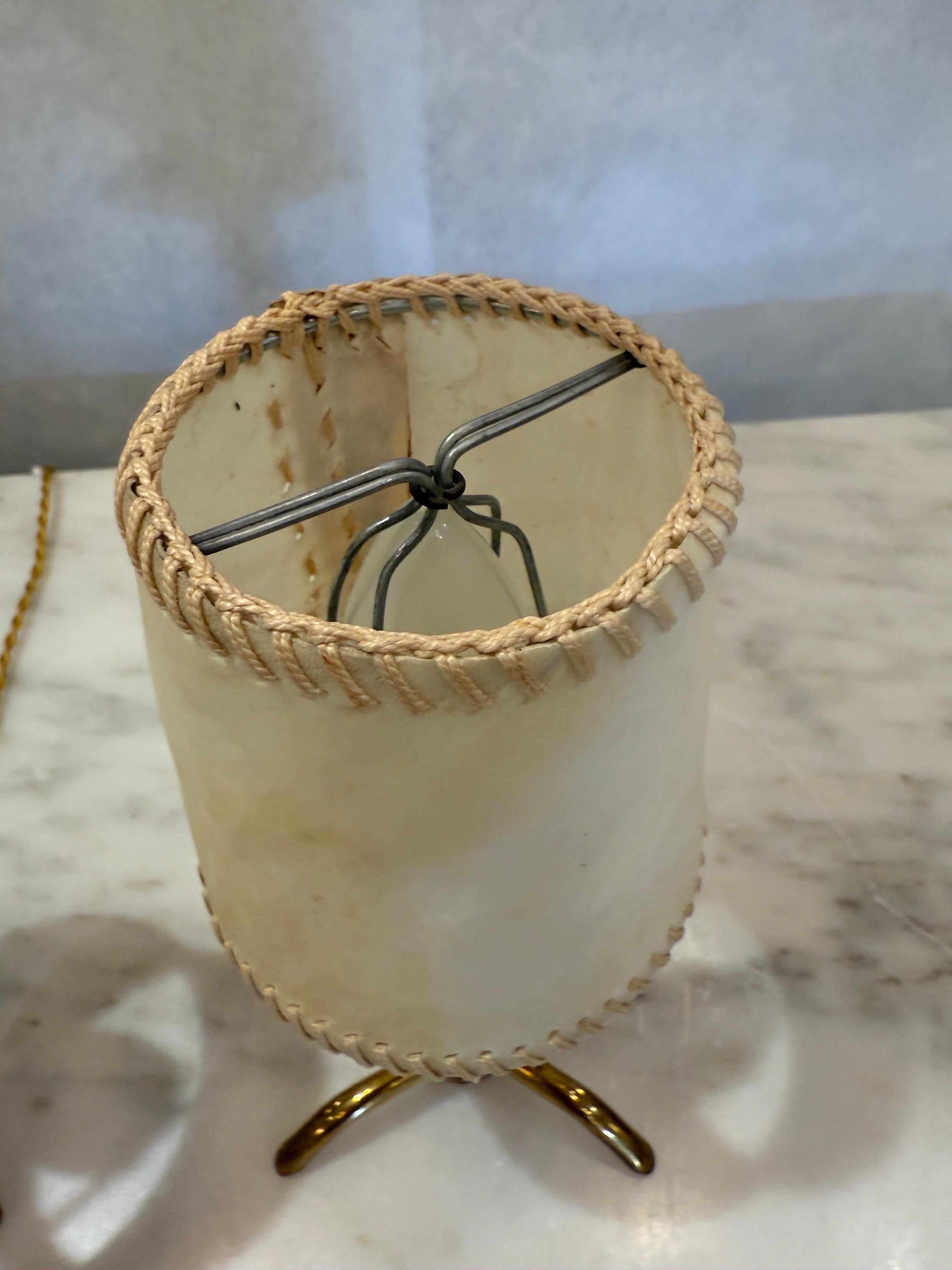 Metal Stilnovo Petite Table Lamps w/ Hand-Stitched Parchment Shades, Pair For Sale