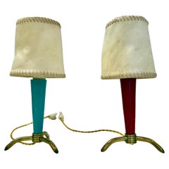 Paire de lampes de bureau Stilnovo avec abat-jour en parchemin cousu à la main
