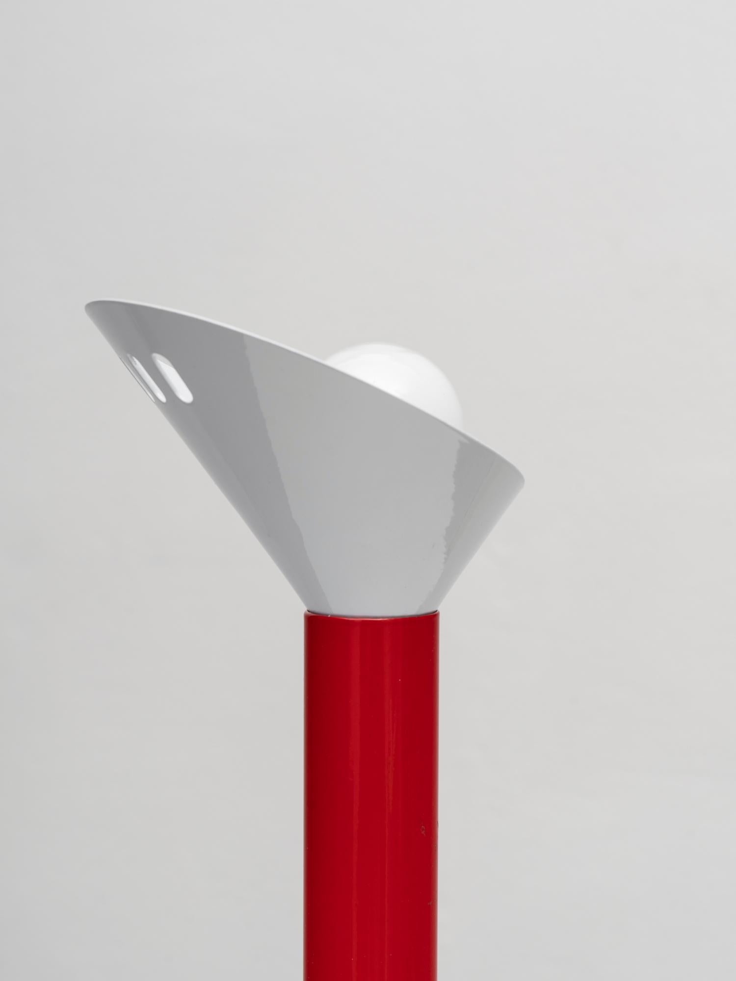 Italian Stilnovo Postmodern Red and White Table Lamp, 1980s For Sale