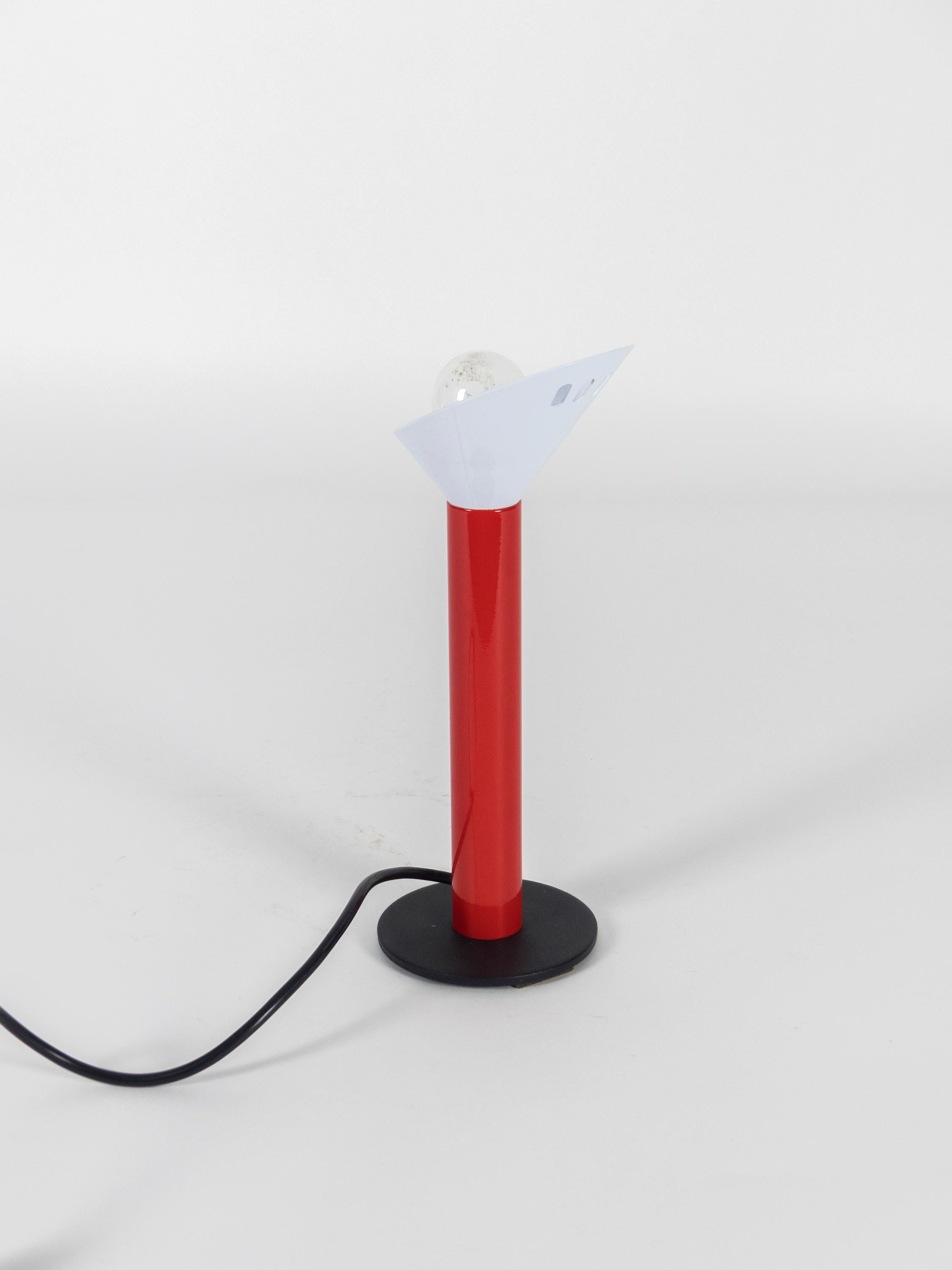 Varnished Stilnovo Postmodern Red and White Table Lamp, 1980s For Sale