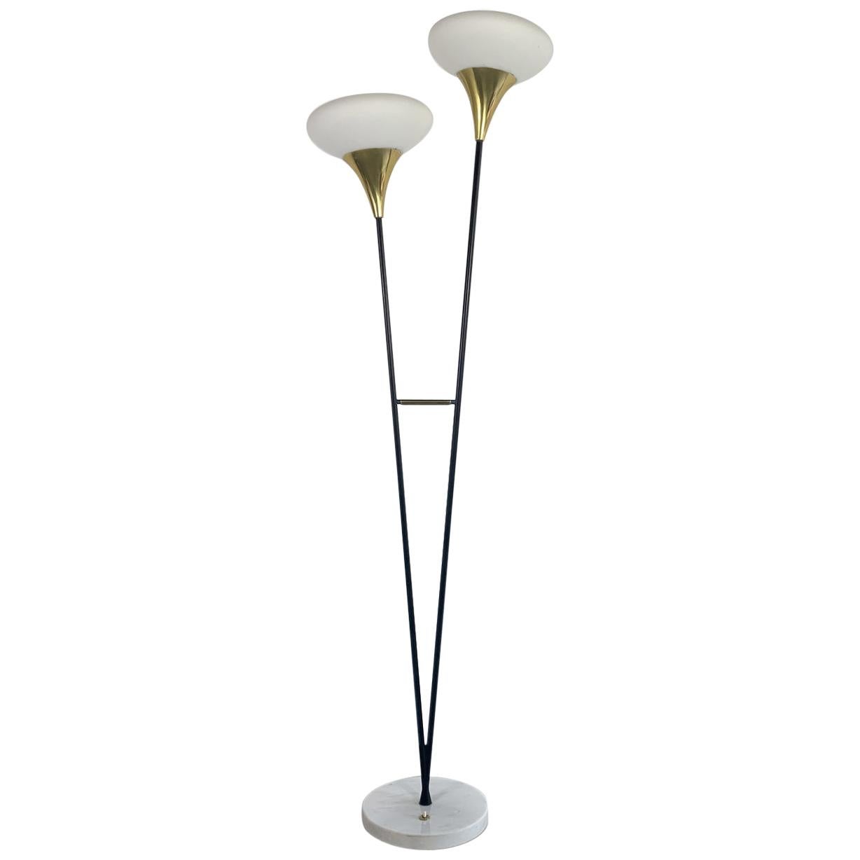 Stilnovo Production, Marble and Brass Floor Lamp For Sale