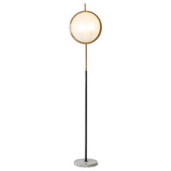 Stilnovo Rare Floor Lamp in Textured Glass, Brass and Marble, Italy, 1950s