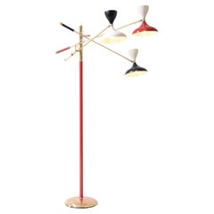 Stilnovo rare lamp with colored brass stem and three arms