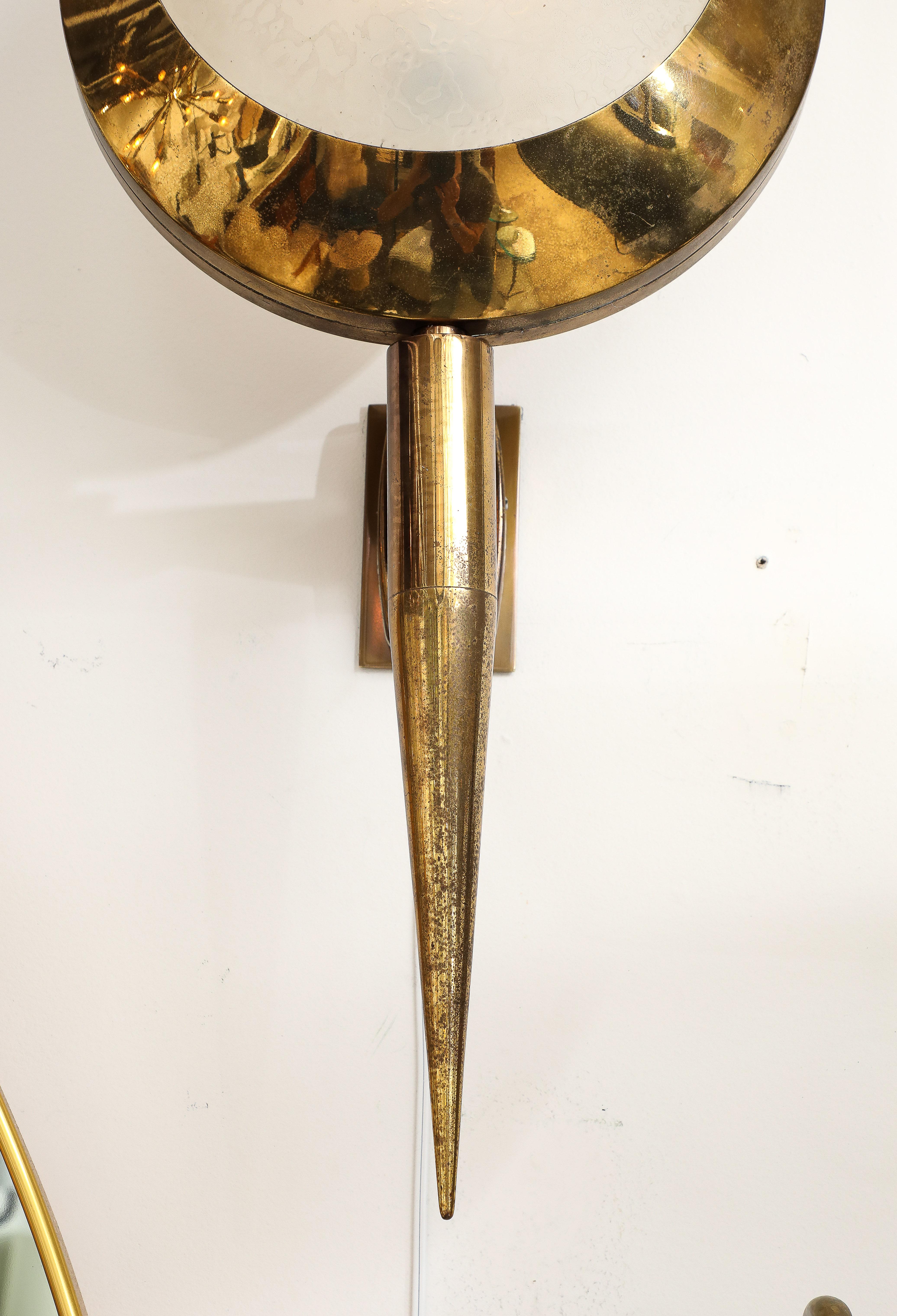Stilnovo Rare Large Pair of Sconces Model 2128 in Brass and Glass, 1950s For Sale 5