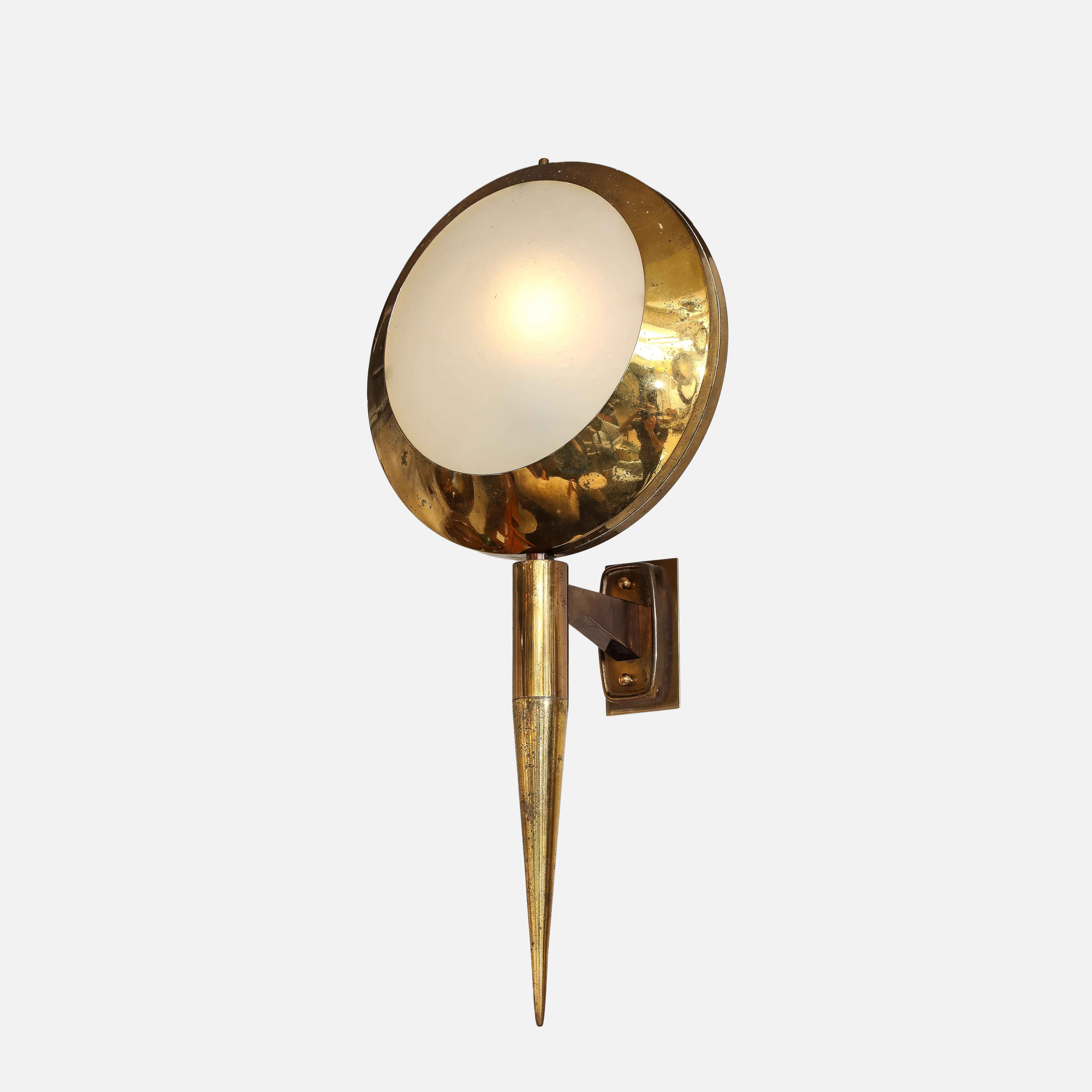 Italian Stilnovo Rare Large Pair of Sconces Model 2128 in Brass and Glass, 1950s For Sale