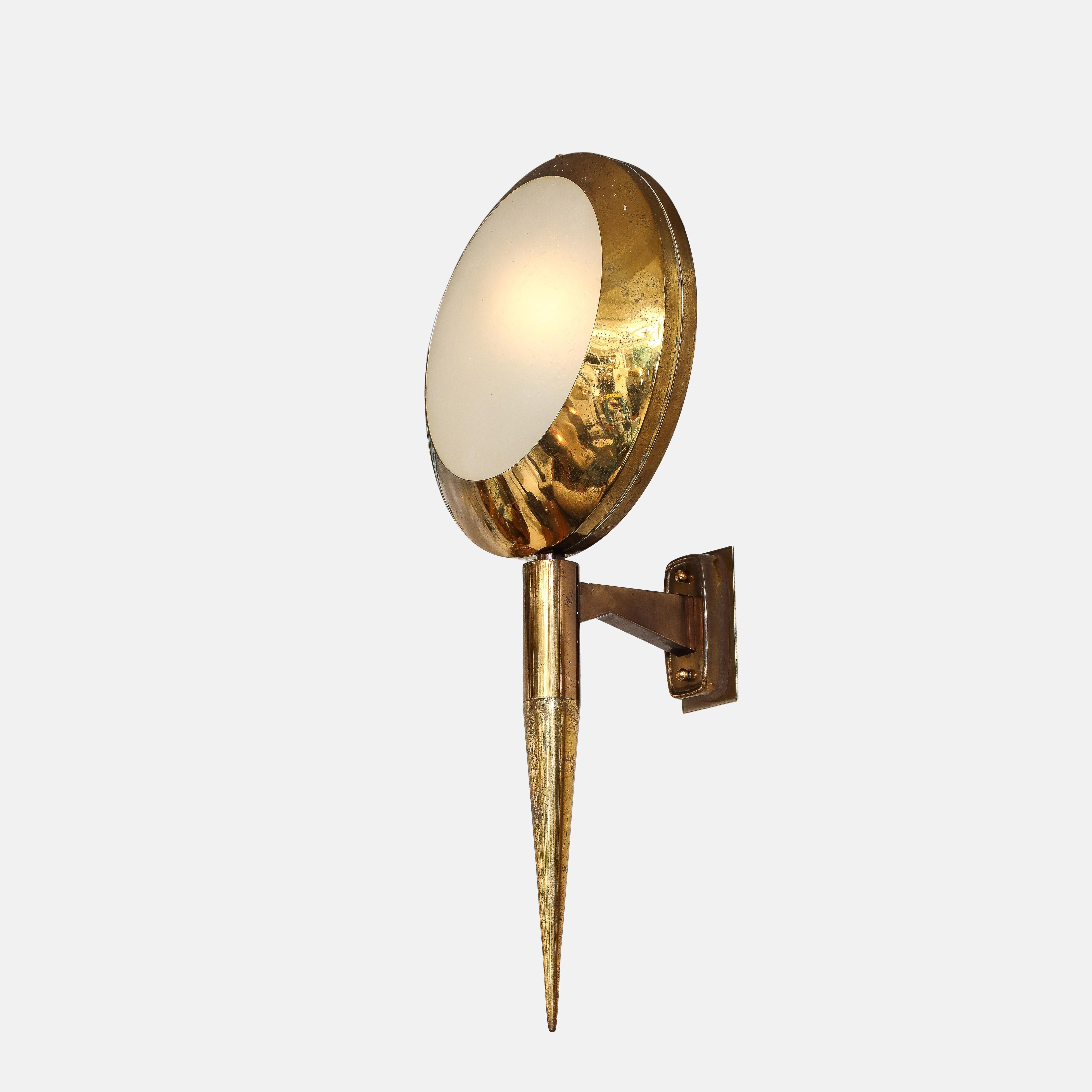 Stilnovo Rare Large Pair of Sconces Model 2128 in Brass and Glass, 1950s In Good Condition For Sale In New York, NY