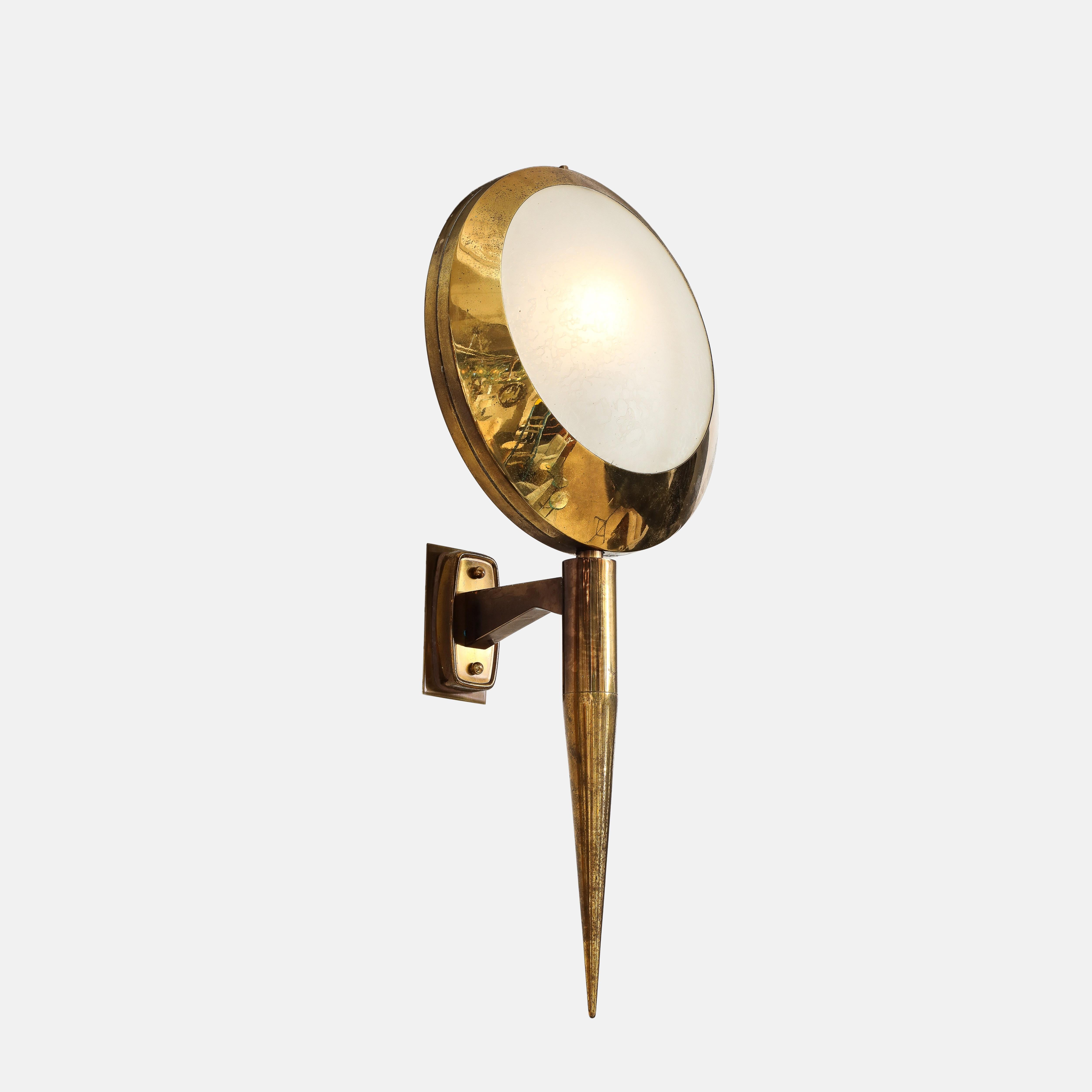 Stilnovo Rare Large Pair of Sconces Model 2128 in Brass and Glass, 1950s For Sale 2
