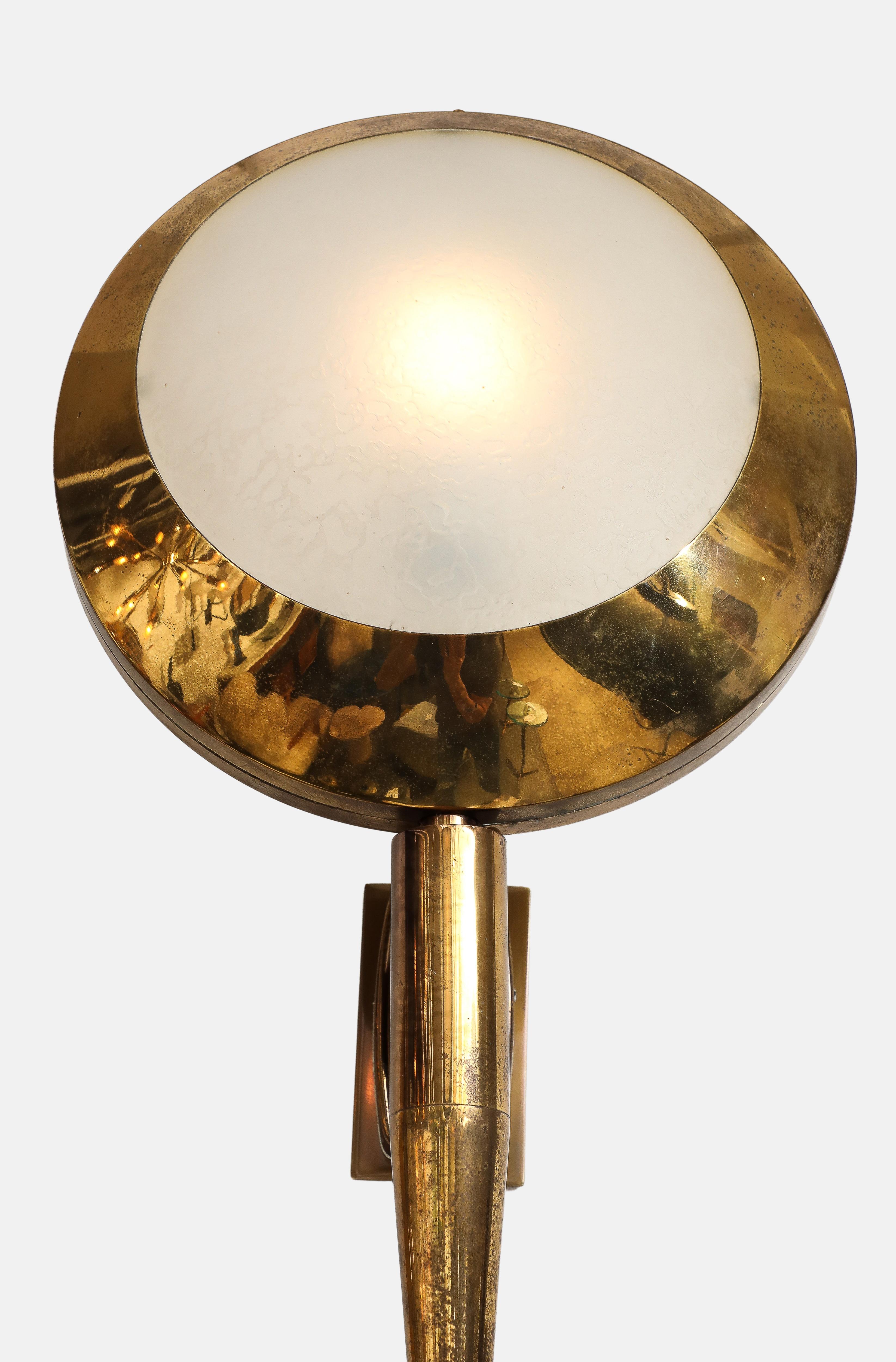 Stilnovo Rare Large Pair of Sconces Model 2128 in Brass and Glass, 1950s For Sale 3