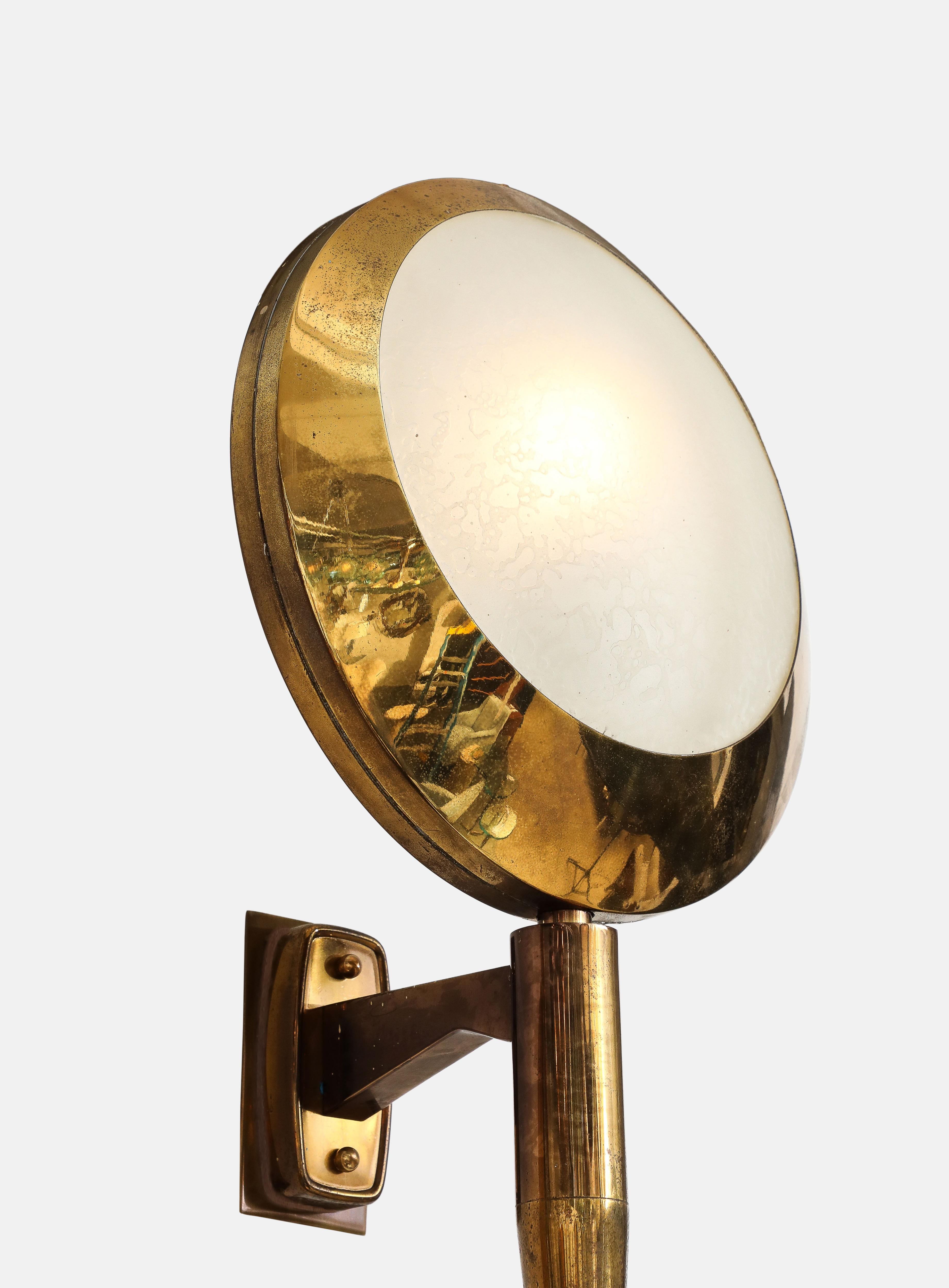 Stilnovo Rare Large Pair of Sconces Model 2128 in Brass and Glass, 1950s For Sale 4