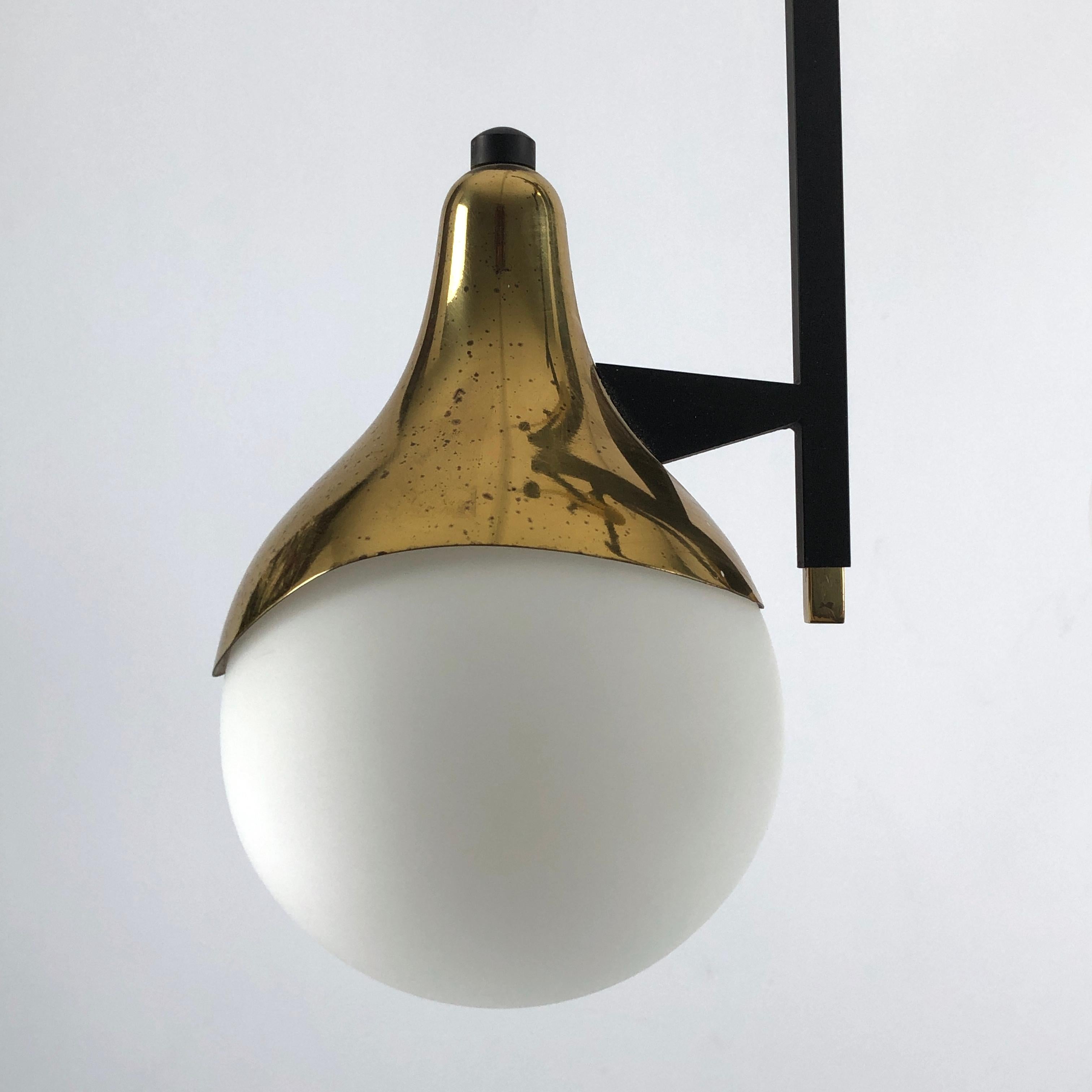 Stilnovo, Rare Mid-Century Three Arms Brass Chandelier 5