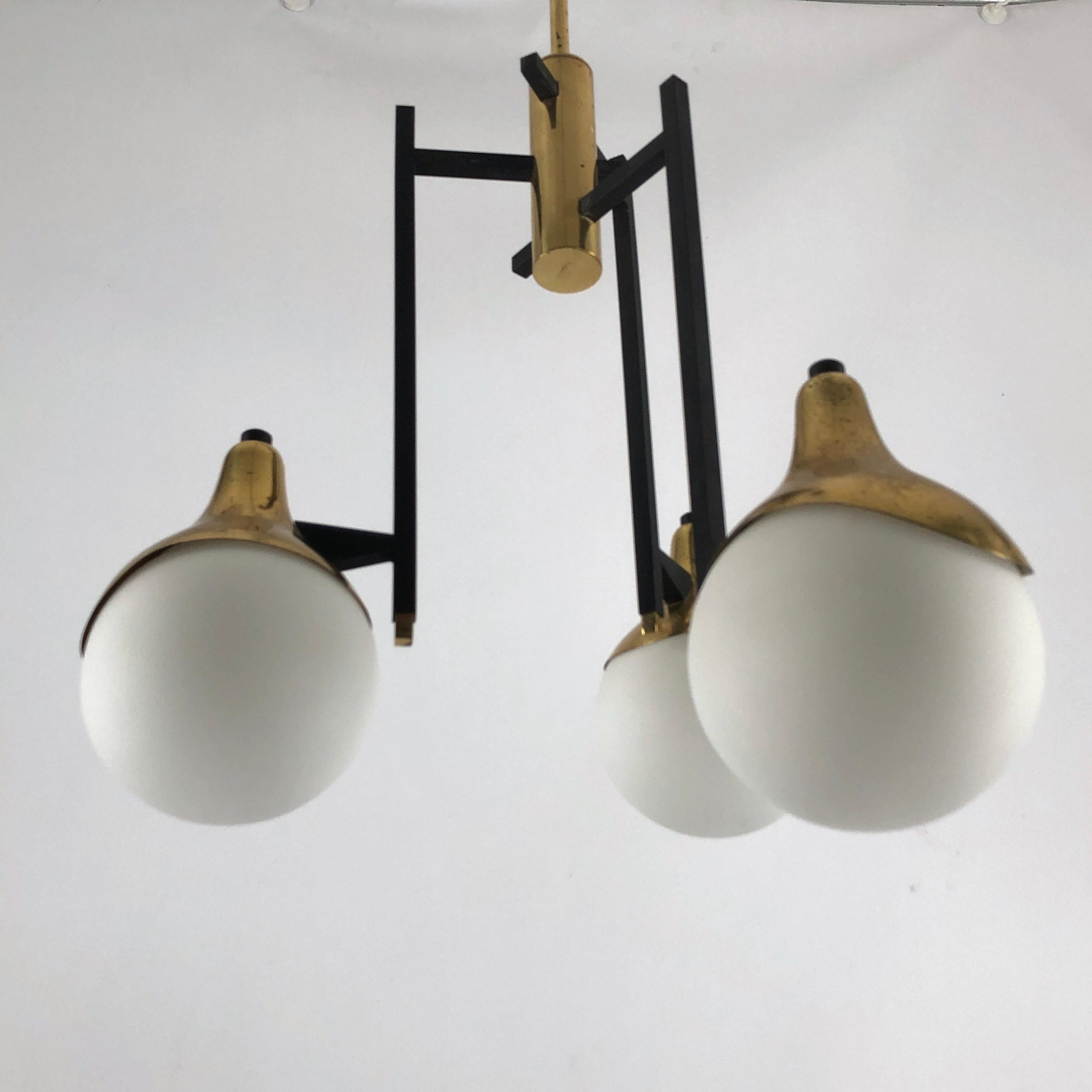 Stilnovo, Rare Mid-Century Three Arms Brass Chandelier 2