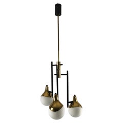 Stilnovo, Rare Mid-Century Three Arms Brass Chandelier