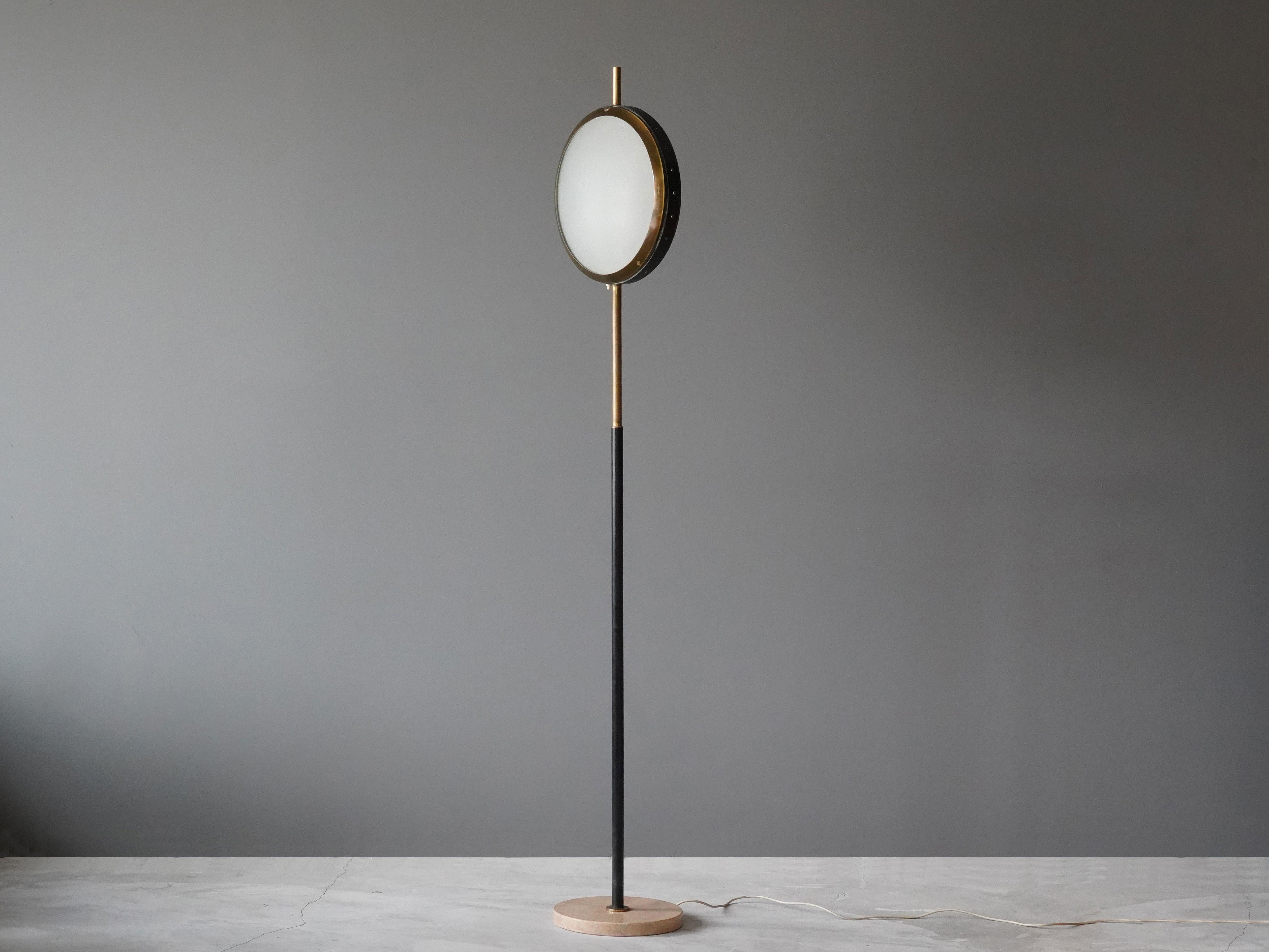 Italian Stilnovo, Rare Modernist Floor Lamp, Marble, Glass, Brass, Metal, Italy, 1950s