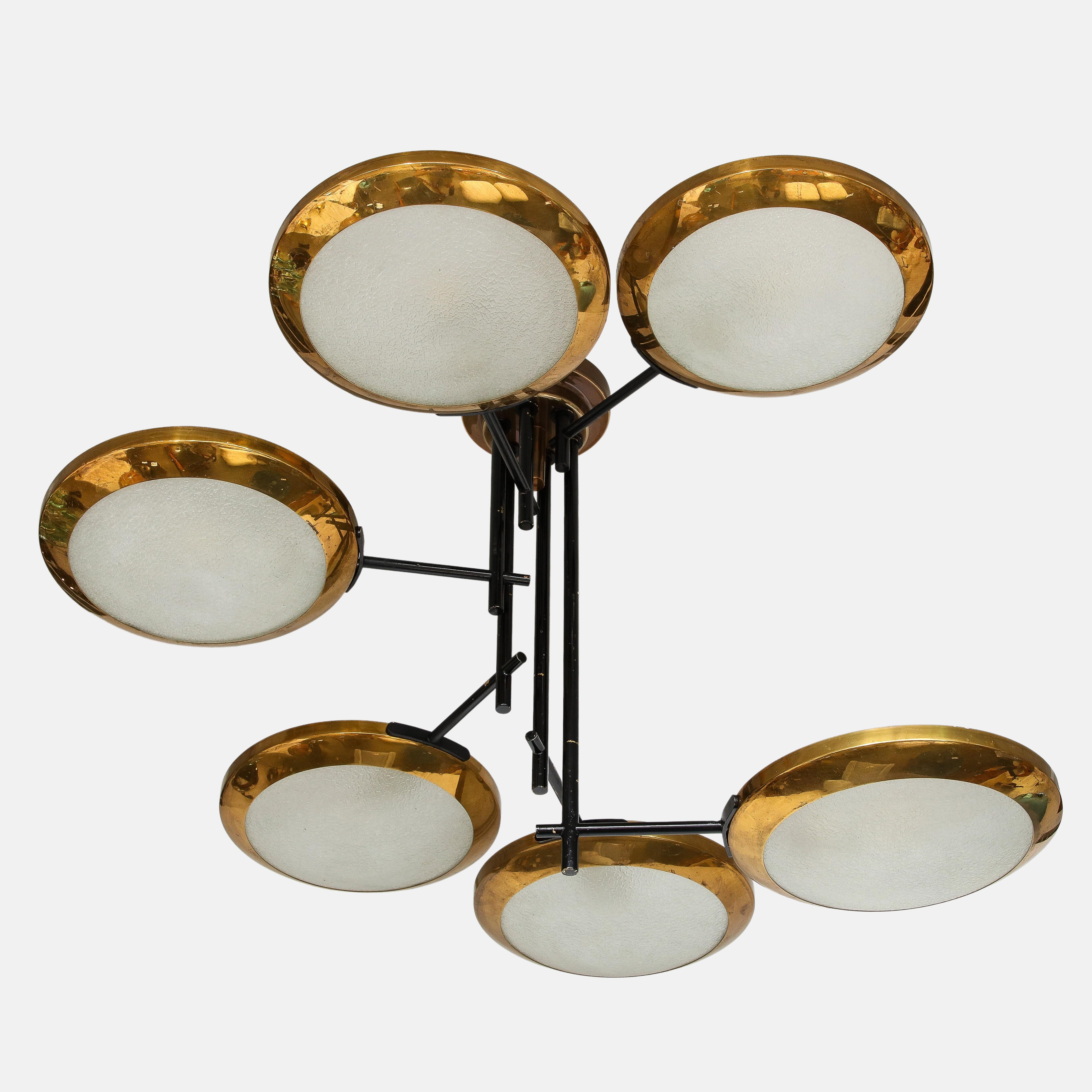 Stilnovo Rare Six-Light Chandelier In Good Condition For Sale In New York, NY