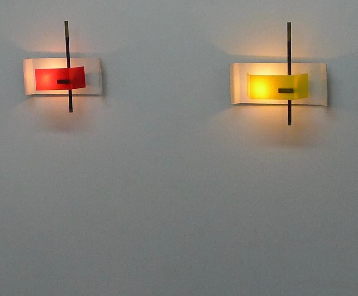 Stilnovo Red and Yellow Wall Lights, 1950s For Sale 3