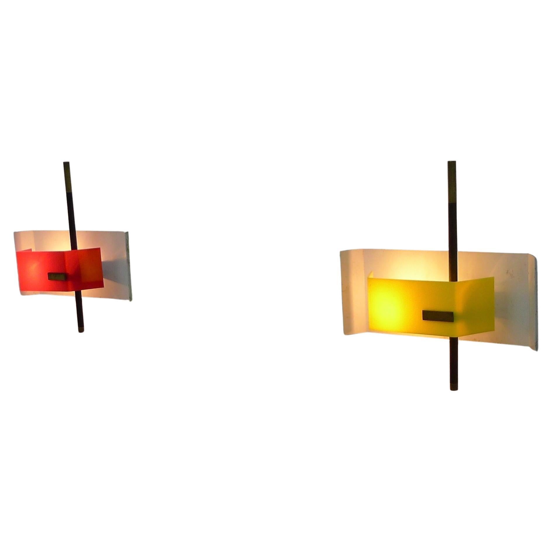 Stilnovo Red and Yellow Wall Lights, 1950s