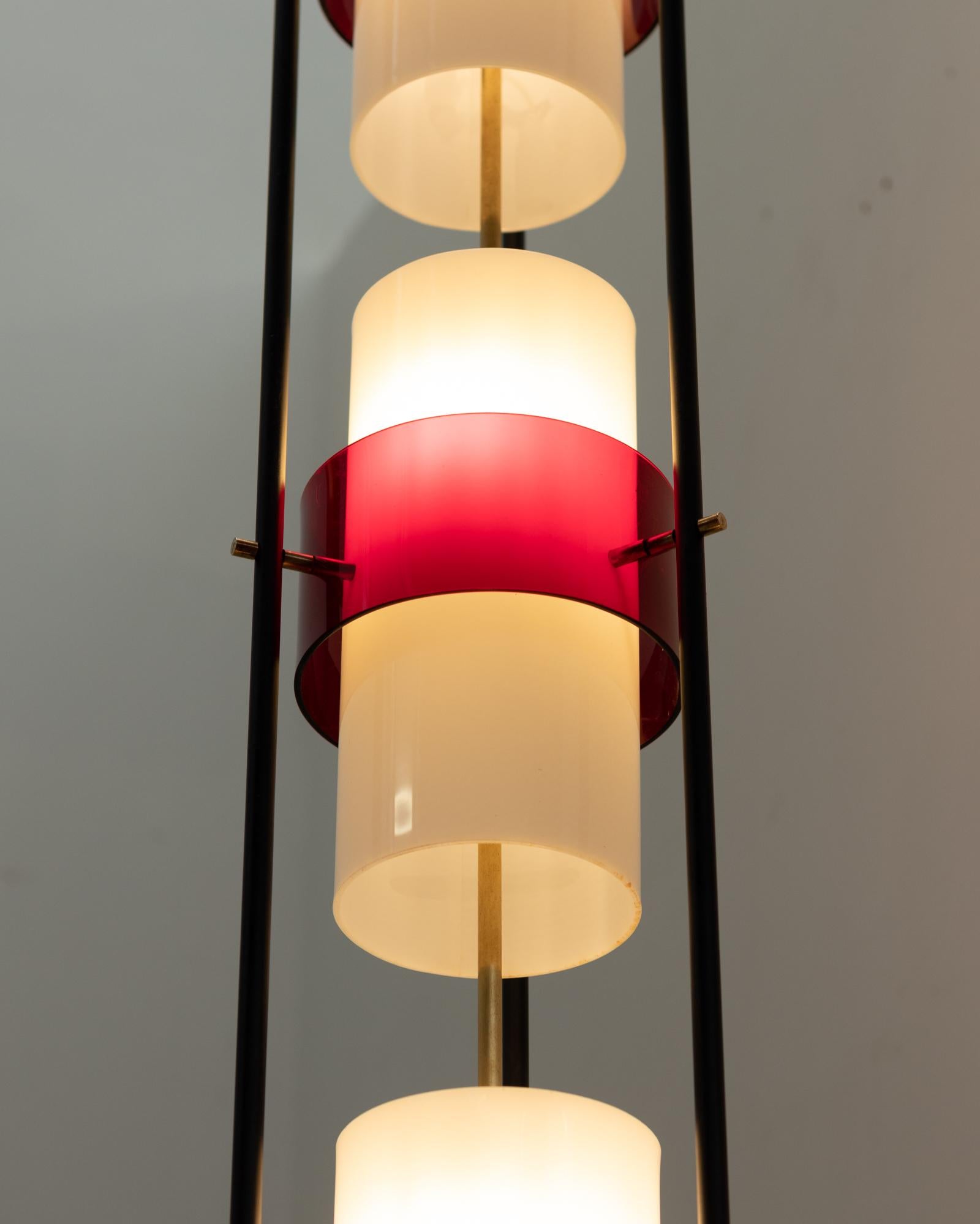 Plexiglass Stilnovo red floor lamp, c. 1950 For Sale