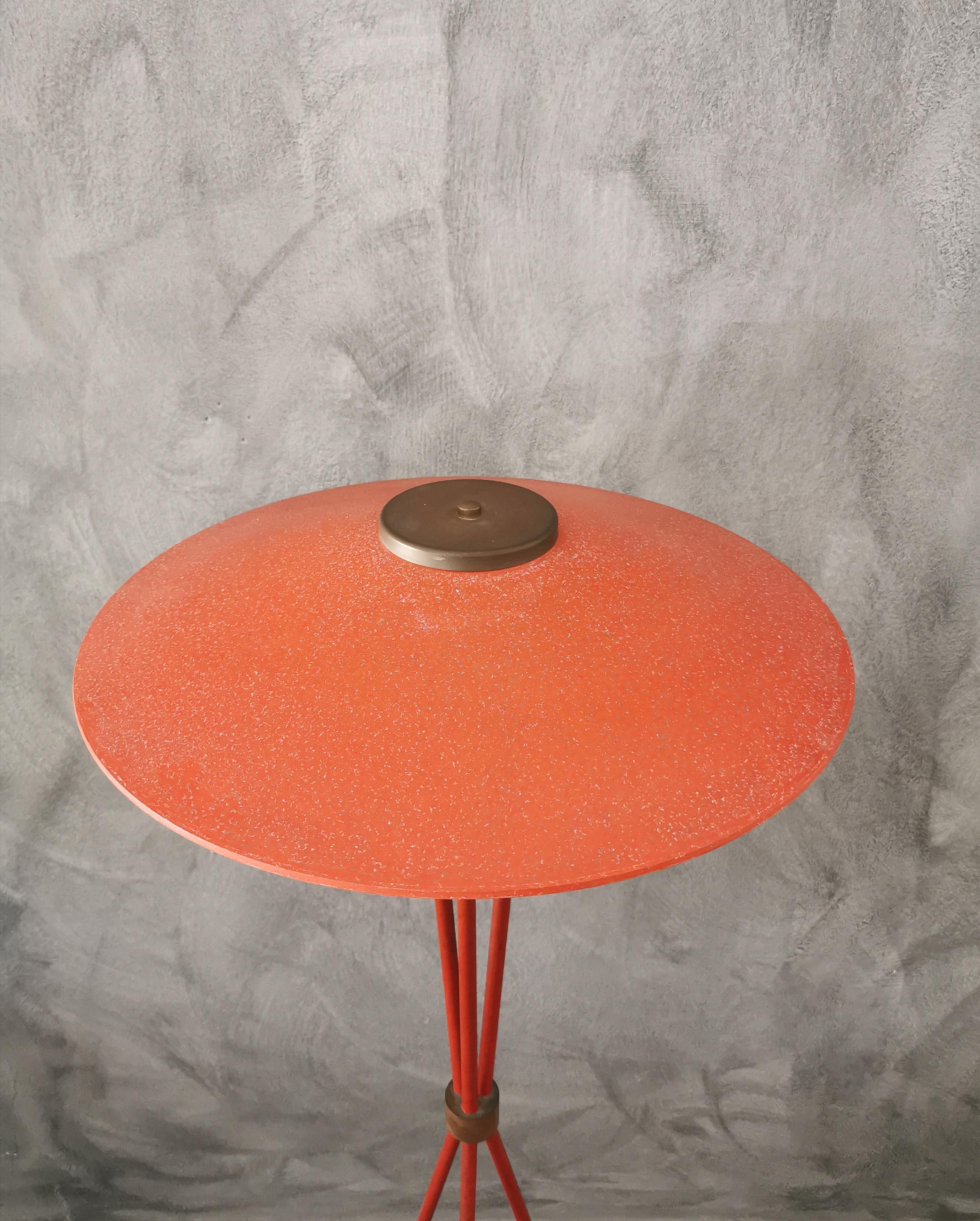 Stilnovo Red Floor Lamp Midcentury in Aluminum Glass Brass, Italy, 1950s In Good Condition In Palermo, IT