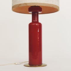 Stilnovo Red Glass and Brass Table Lamp, Italy, 1950s