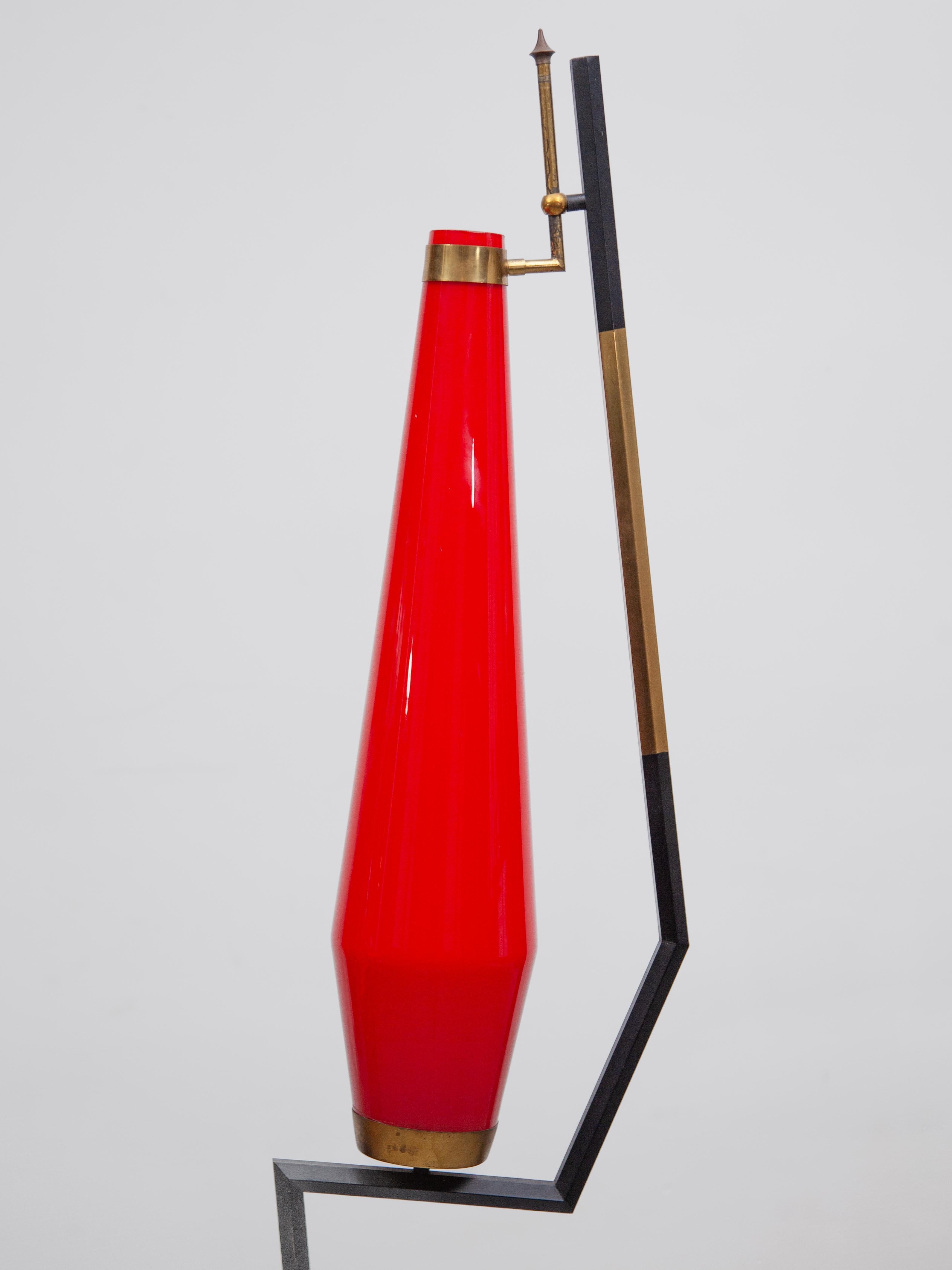 Mid-Century Modern Attributed to Stilnovo Red Glass Shade Floor Lamp, 1960 designed by Vistosi For Sale