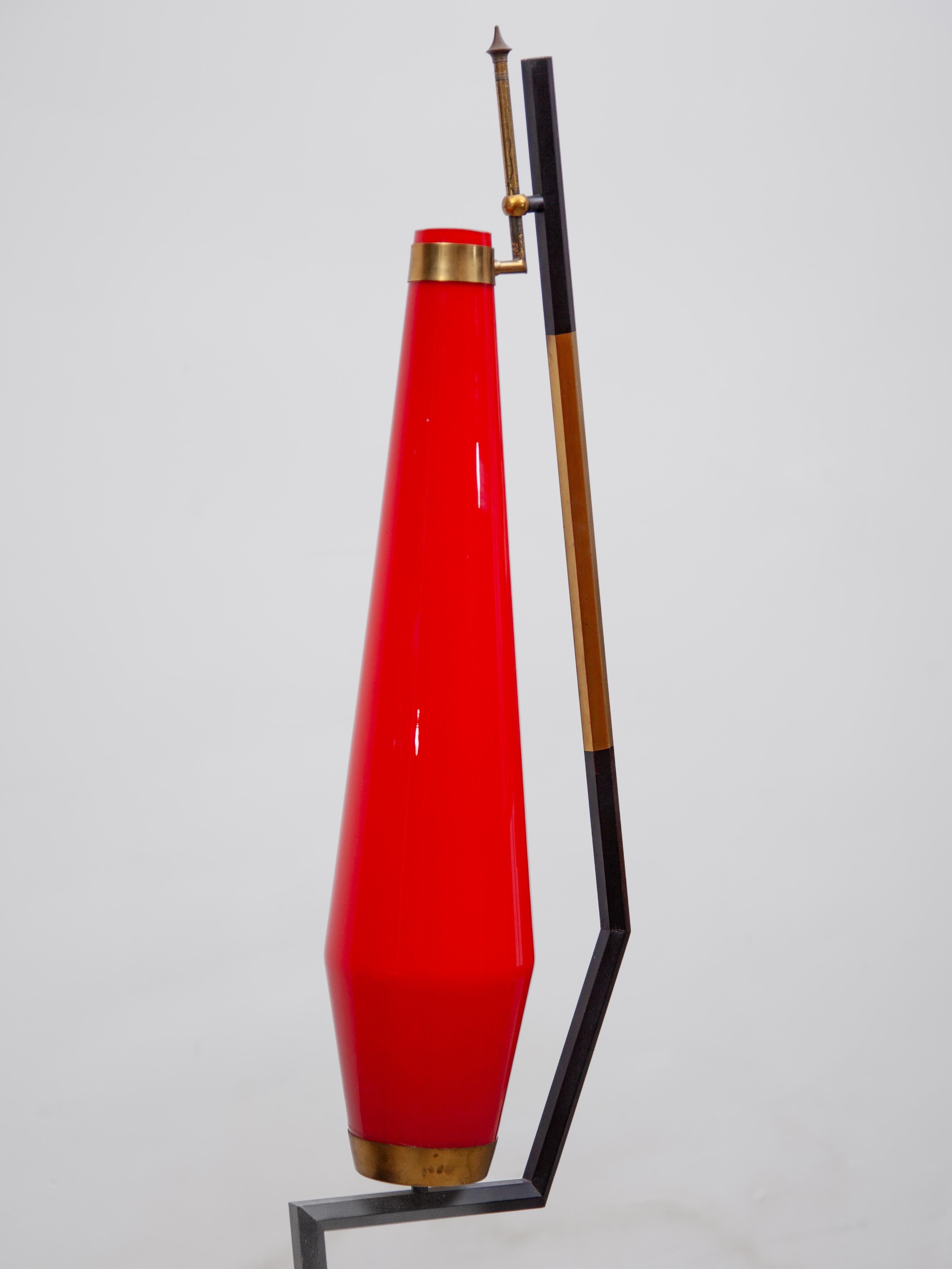 Italian Attributed to Stilnovo Red Glass Shade Floor Lamp, 1960 designed by Vistosi For Sale