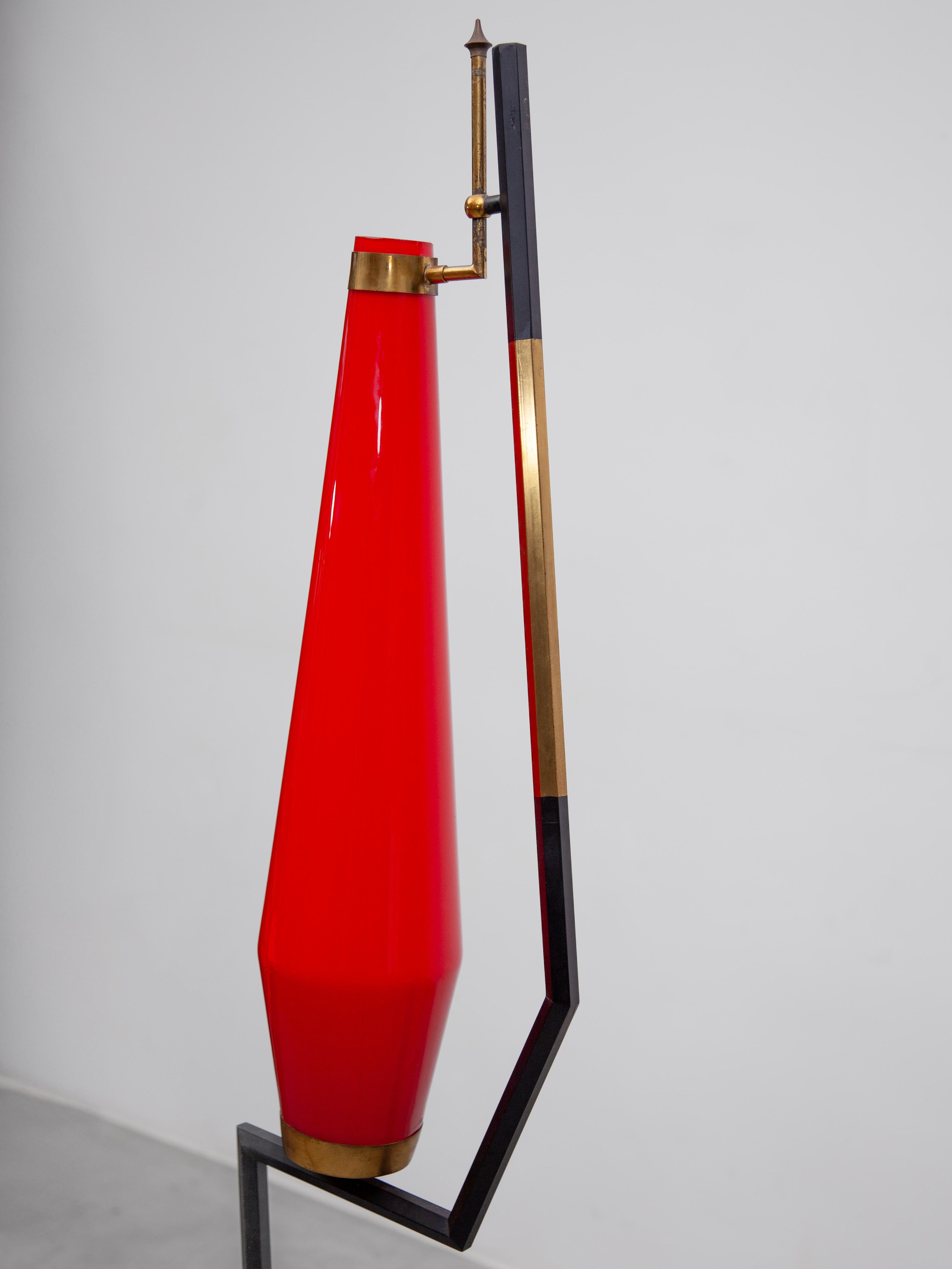 Attributed to Stilnovo Red Glass Shade Floor Lamp, 1960 designed by Vistosi In Good Condition For Sale In Antwerp, BE