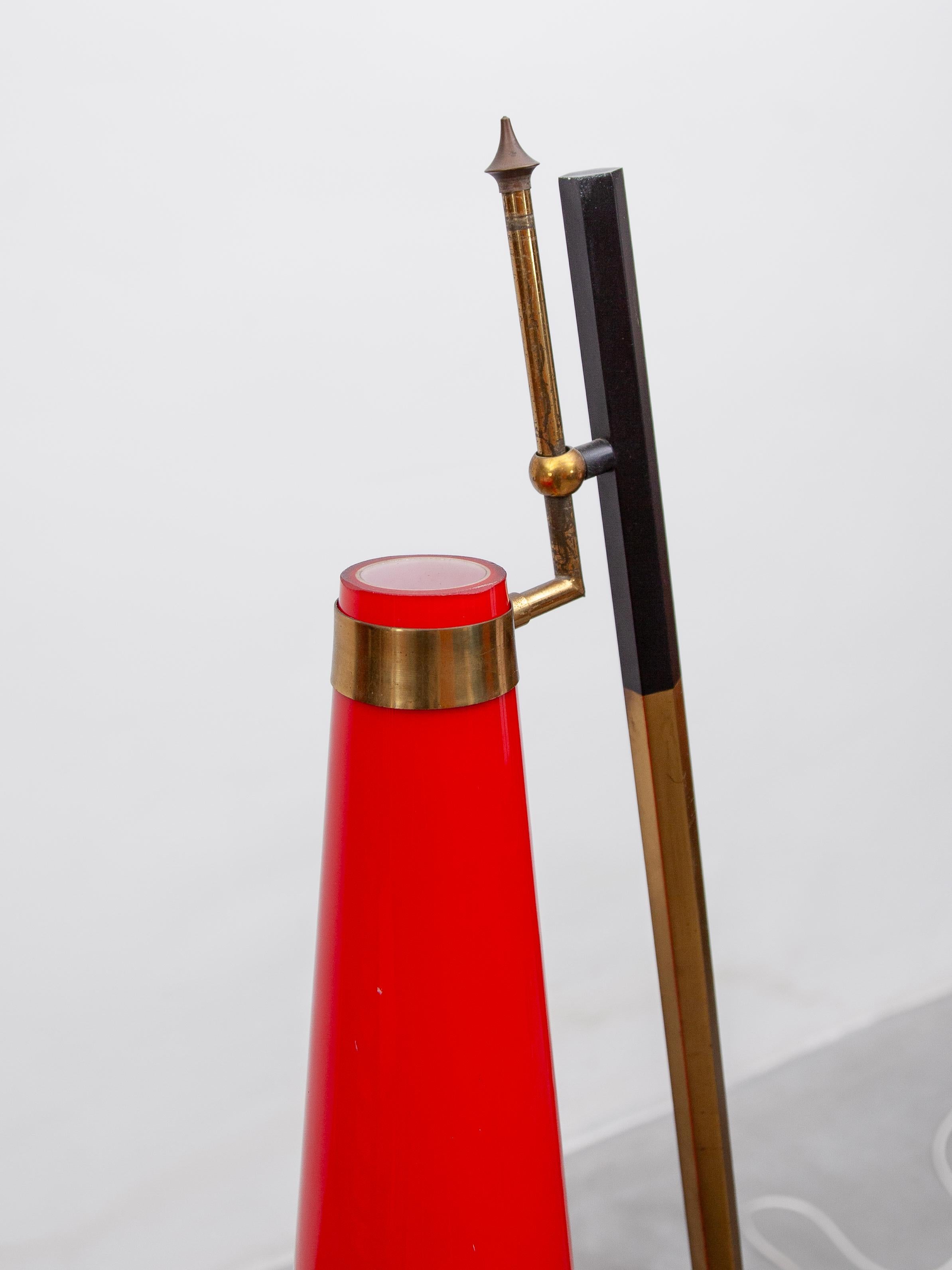Metal Attributed to Stilnovo Red Glass Shade Floor Lamp, 1960 designed by Vistosi For Sale