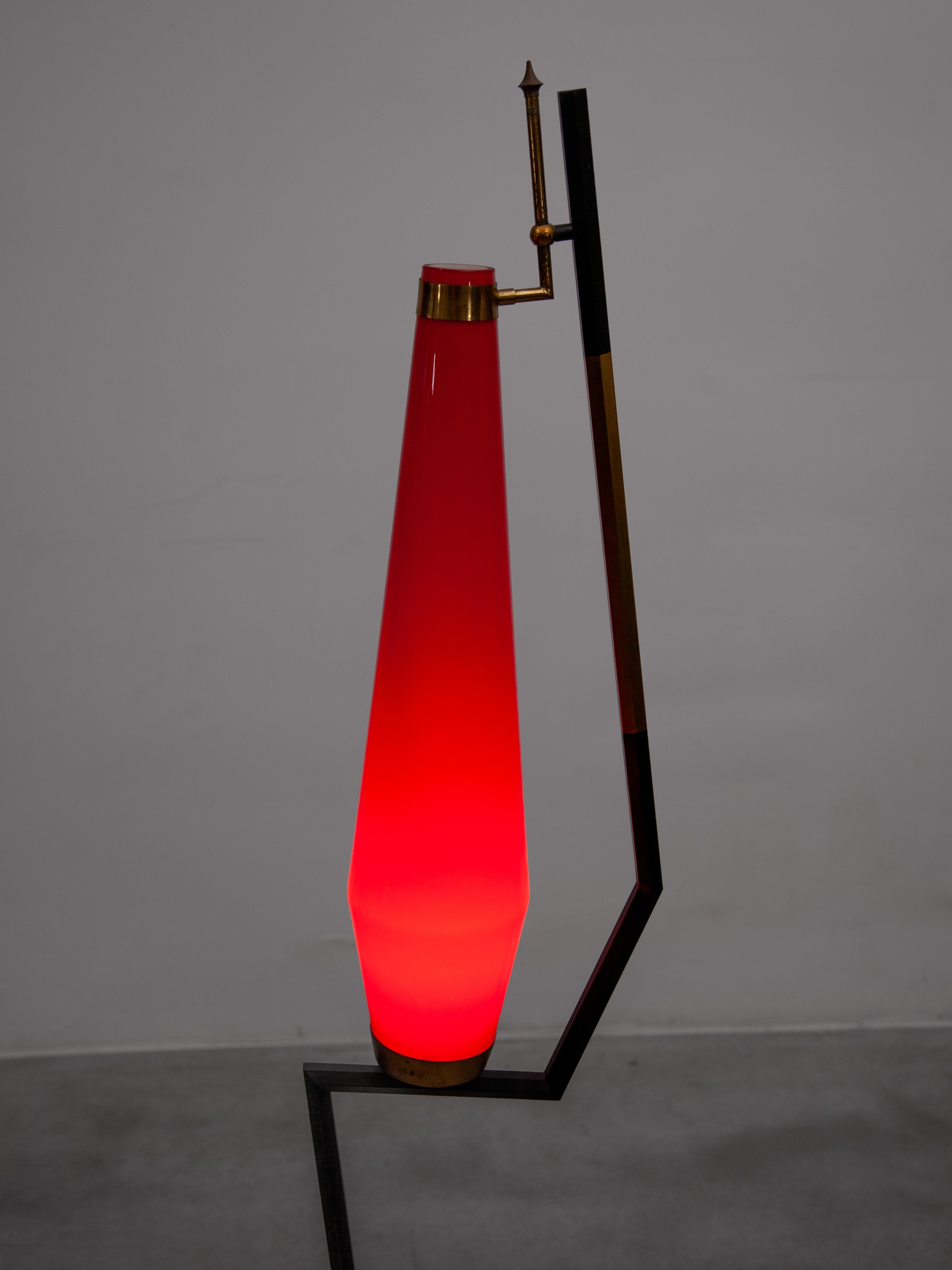 Attributed to Stilnovo Red Glass Shade Floor Lamp, 1960 designed by Vistosi For Sale 1