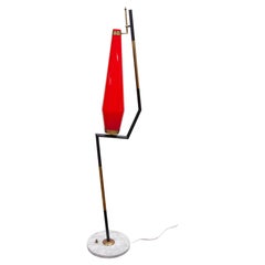 Attributed to Stilnovo Red Glass Shade Floor Lamp, 1960 designed by Vistosi
