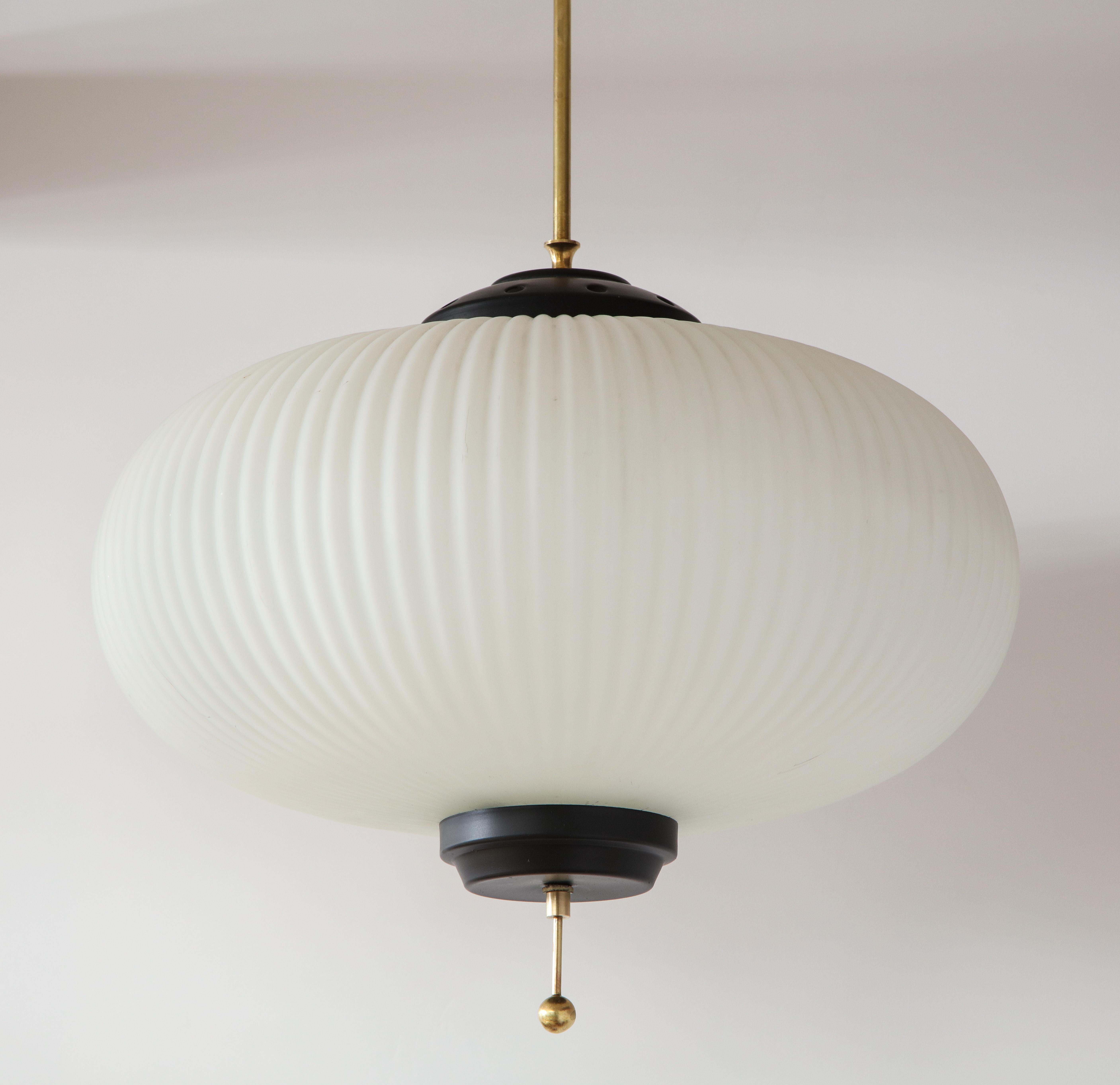 Mid-Century Modern Stilnovo Ribbed Milk Glass Globe Lantern