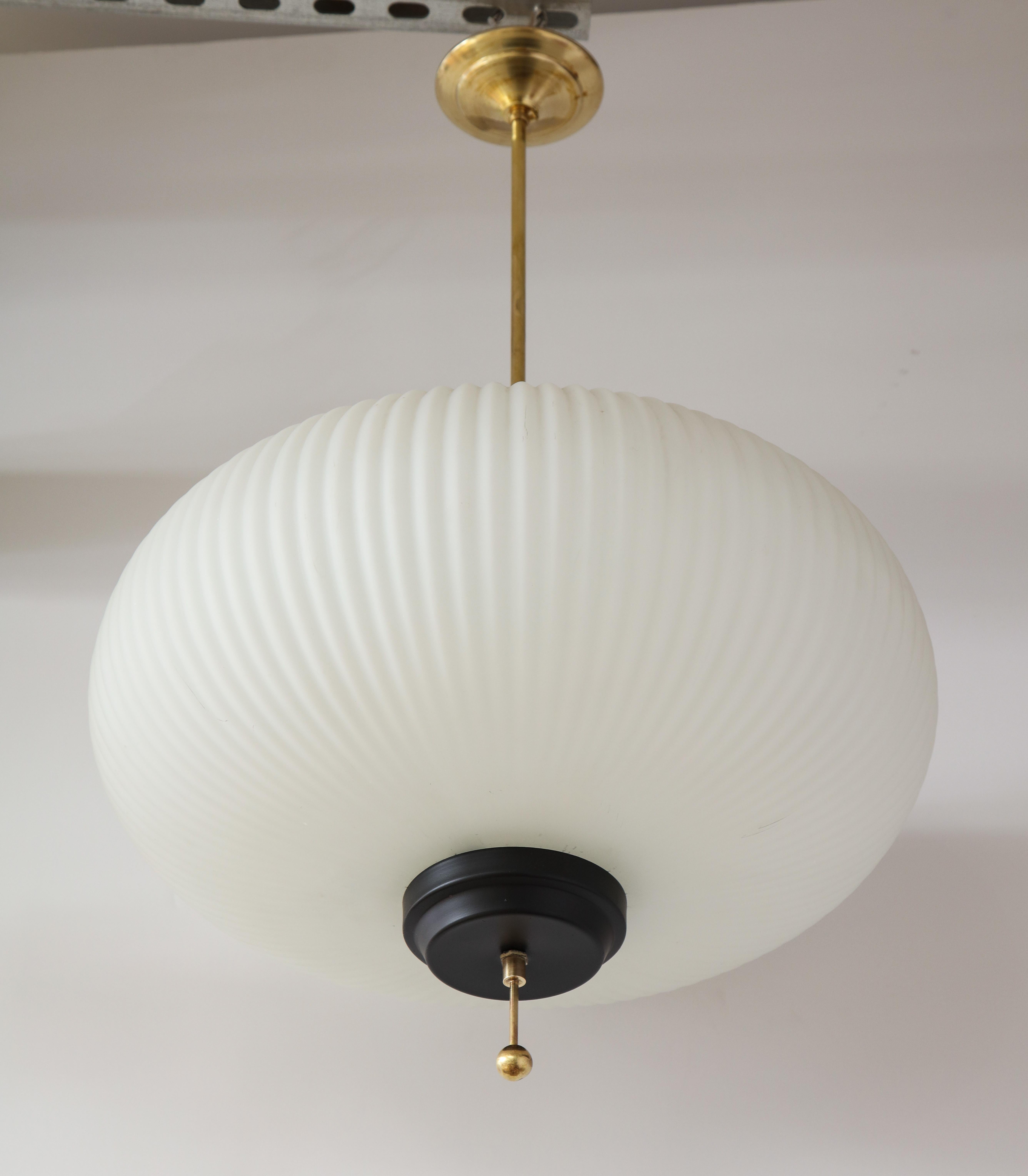 Stilnovo Ribbed Milk Glass Globe Lantern In Good Condition In New York, NY