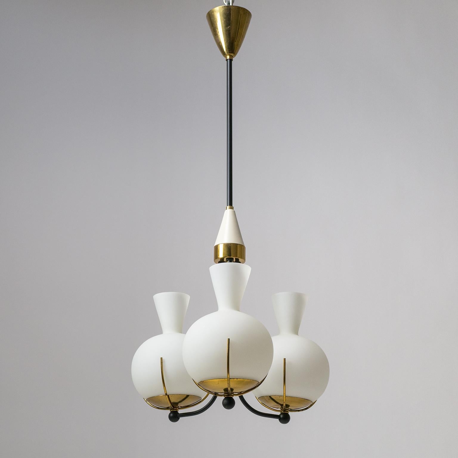 Stilnovo Satin Glass and Brass Chandelier, 1950s 7