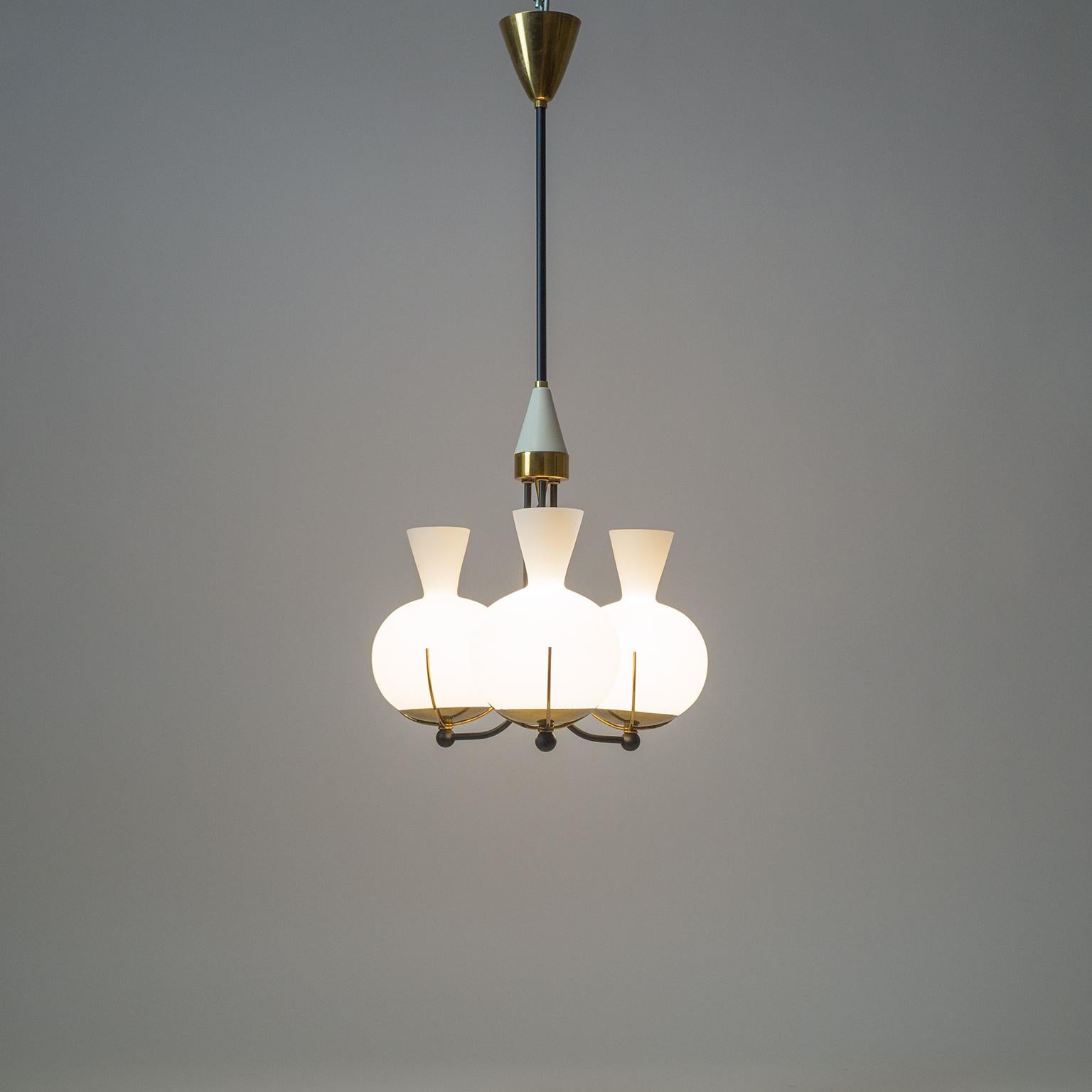 Stilnovo Satin Glass and Brass Chandelier, 1950s 9