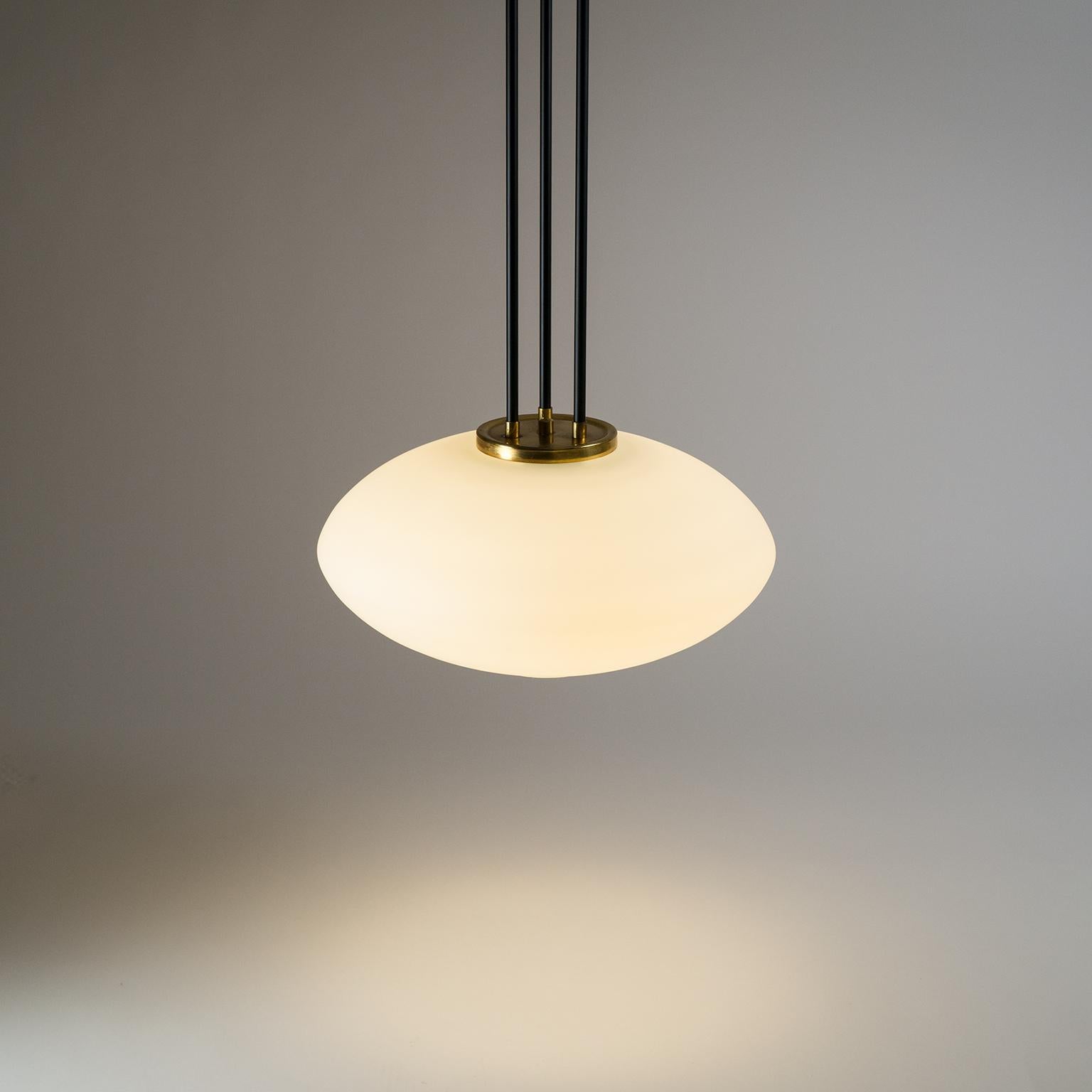 Stilnovo Satin Glass and Brass Pendant, circa 1960 5