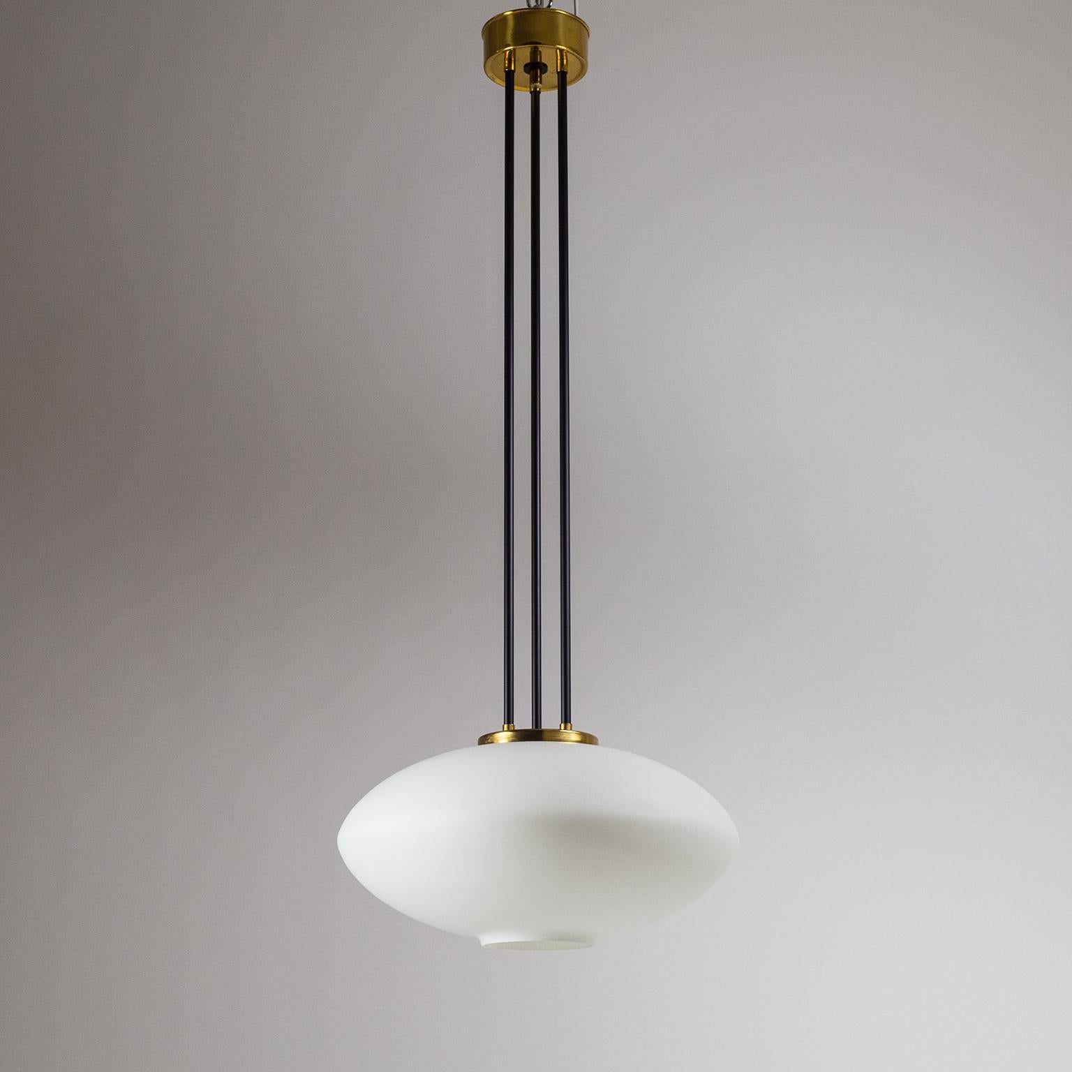 Stilnovo Satin Glass and Brass Pendant, circa 1960 6