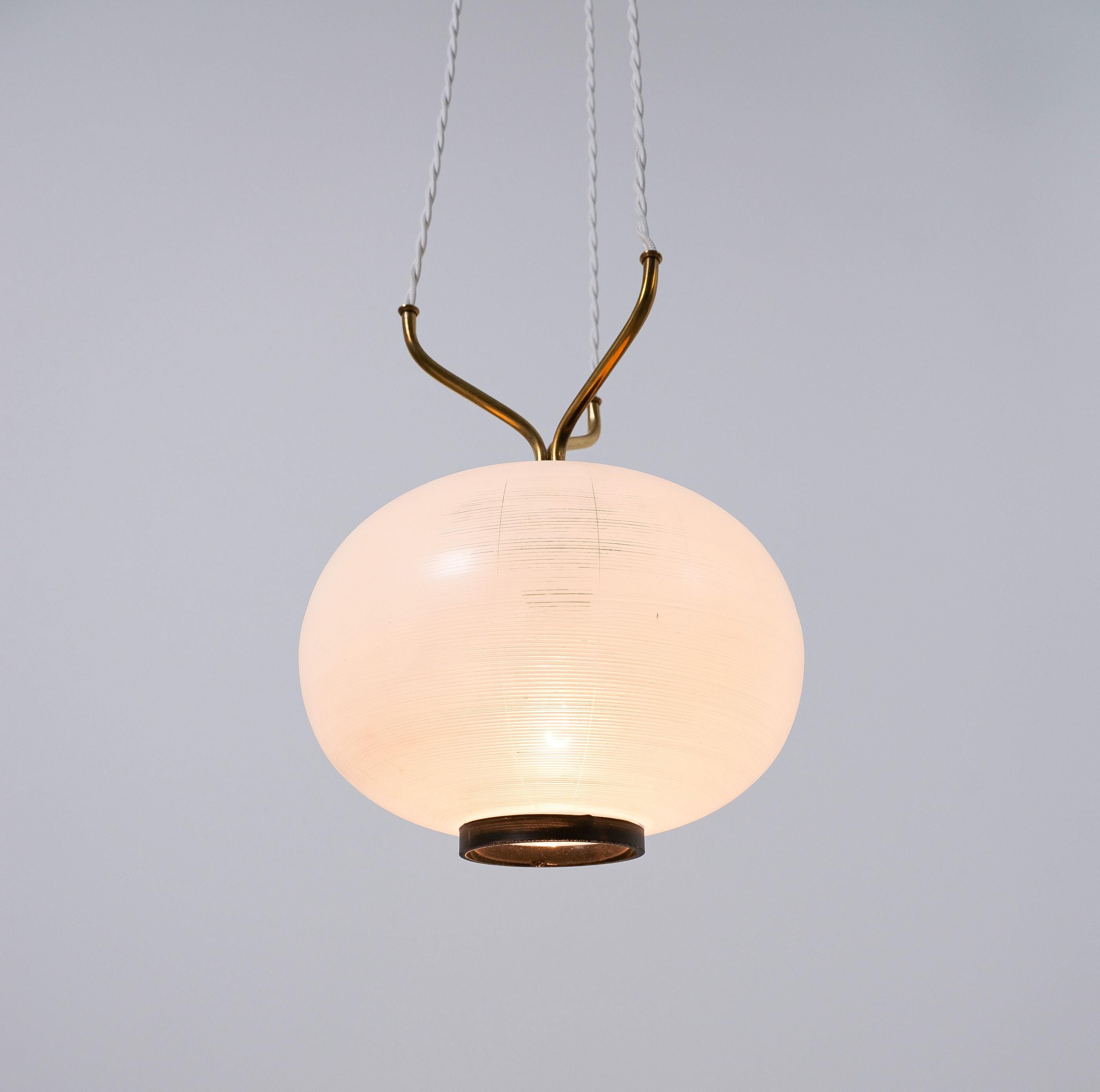 Stilnovo Satin Glass and Brass Suspension Pendant Lamps (2) by, Italy, 1950 4