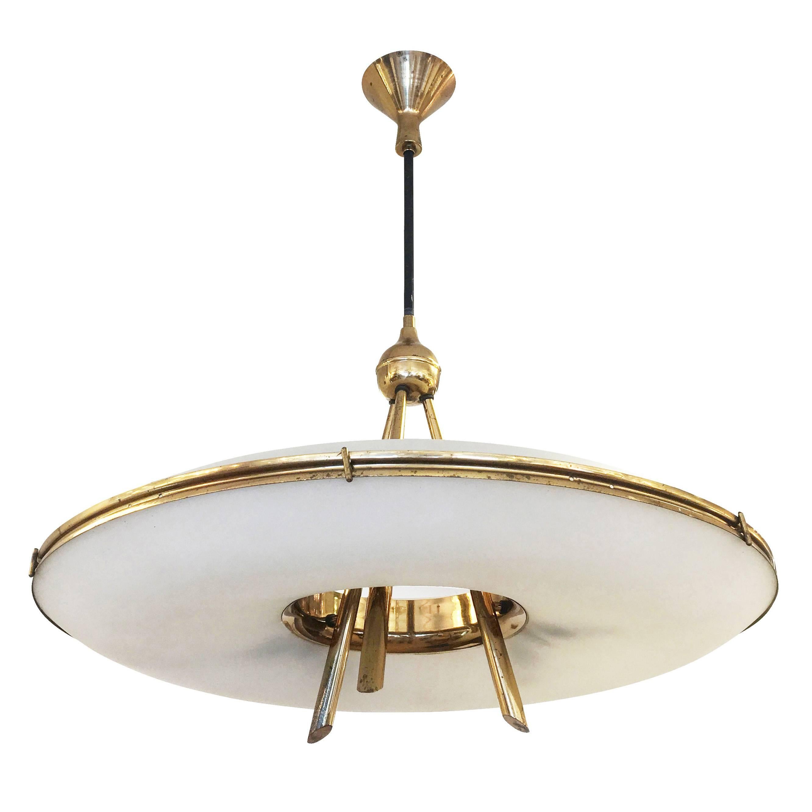 Stilnovo Style Saucer Chandelier, Italy, 1960s In Good Condition In New York, NY
