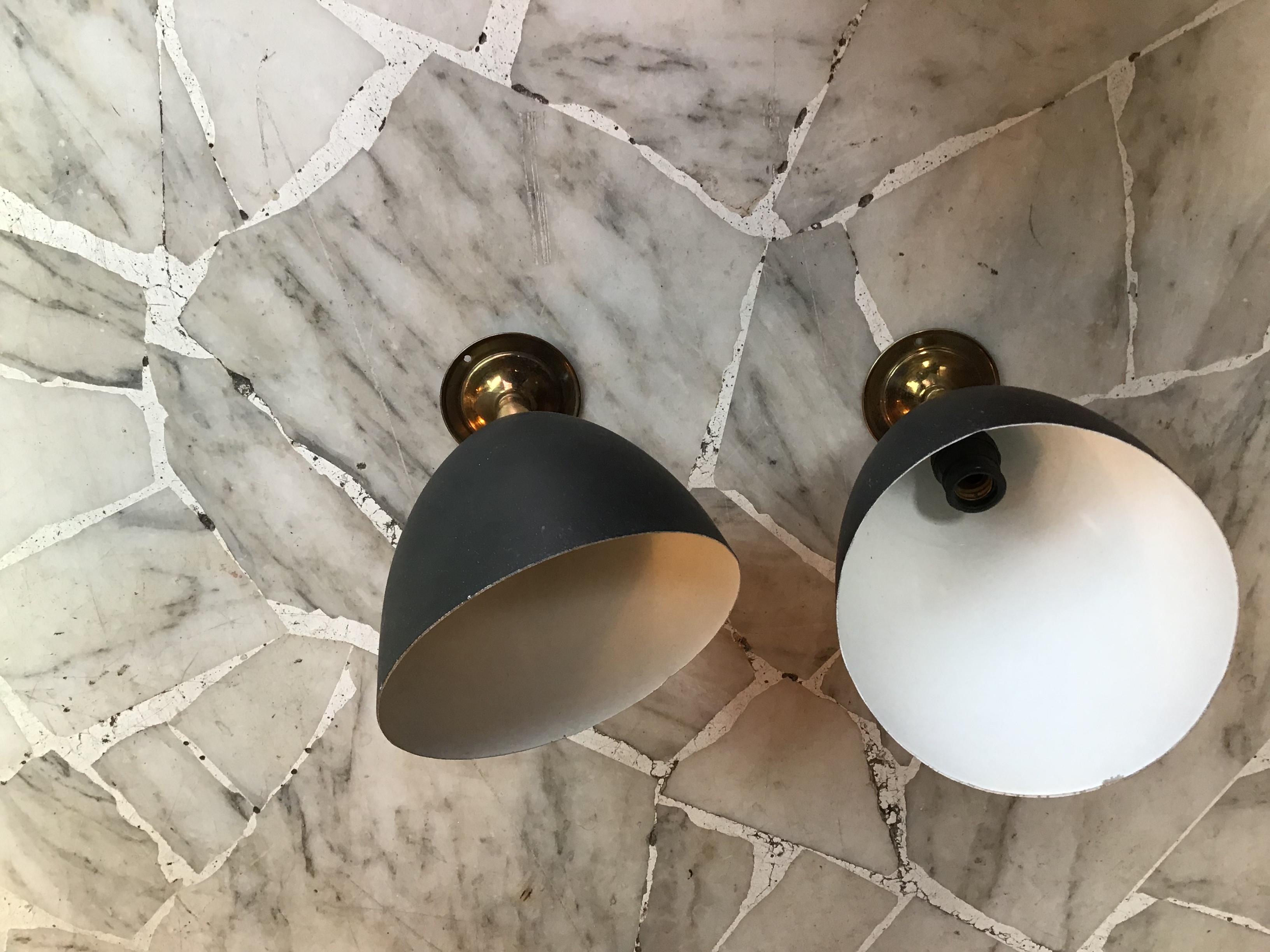 Murano Glass Stilnovo Sconces 1950 Metal Black Brass, Italy