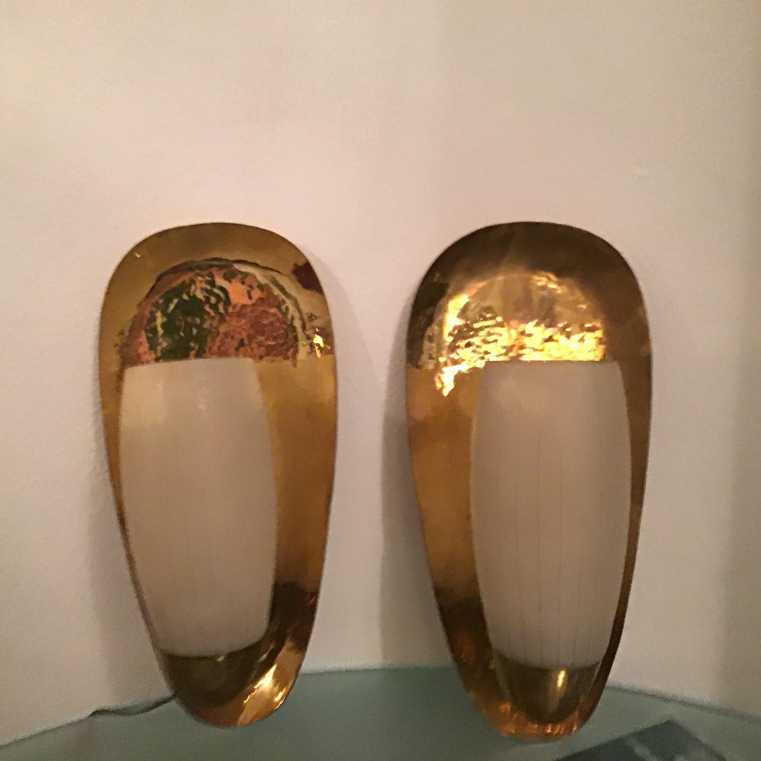 Stilnovo Sconces Brass Glass 1950 Italy 5
