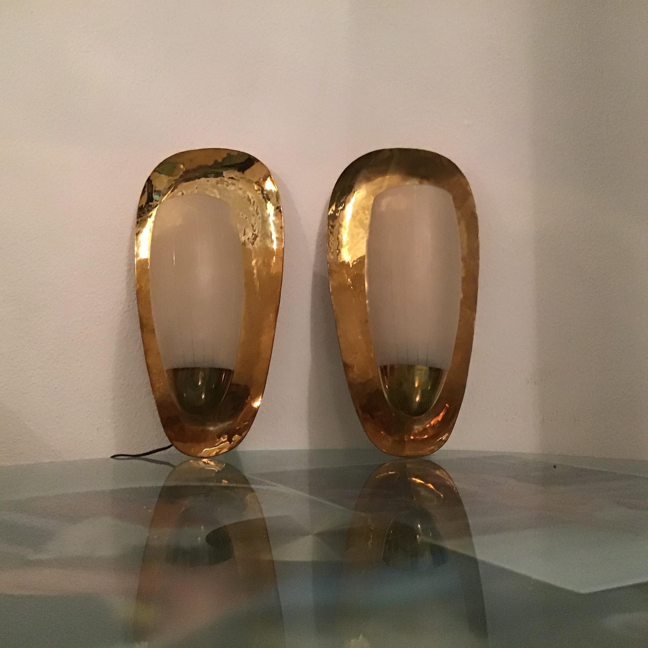 Italian Stilnovo Sconces Brass Glass 1950 Italy