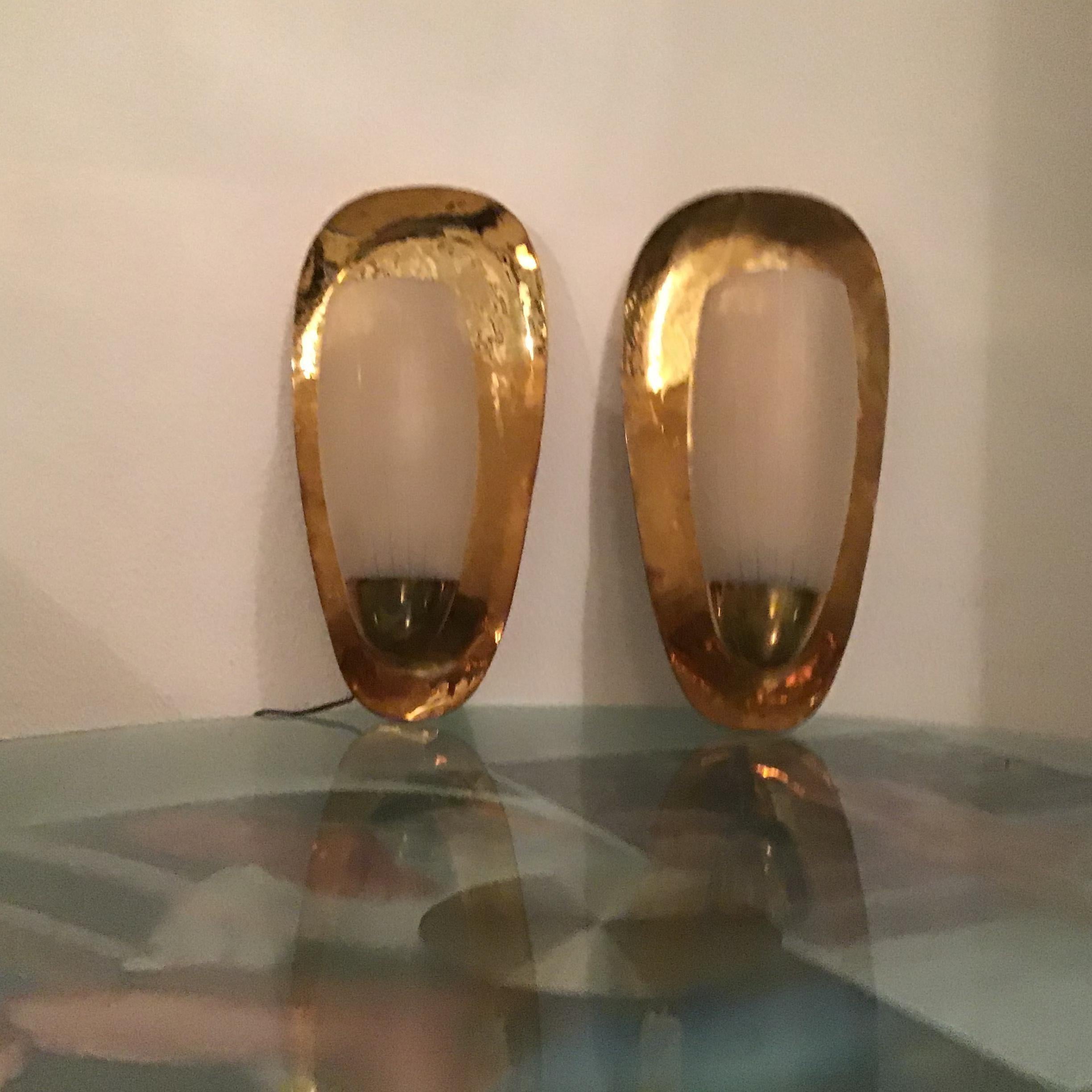 Stilnovo Sconces Brass Glass 1950 Italy In Excellent Condition In Milano, IT