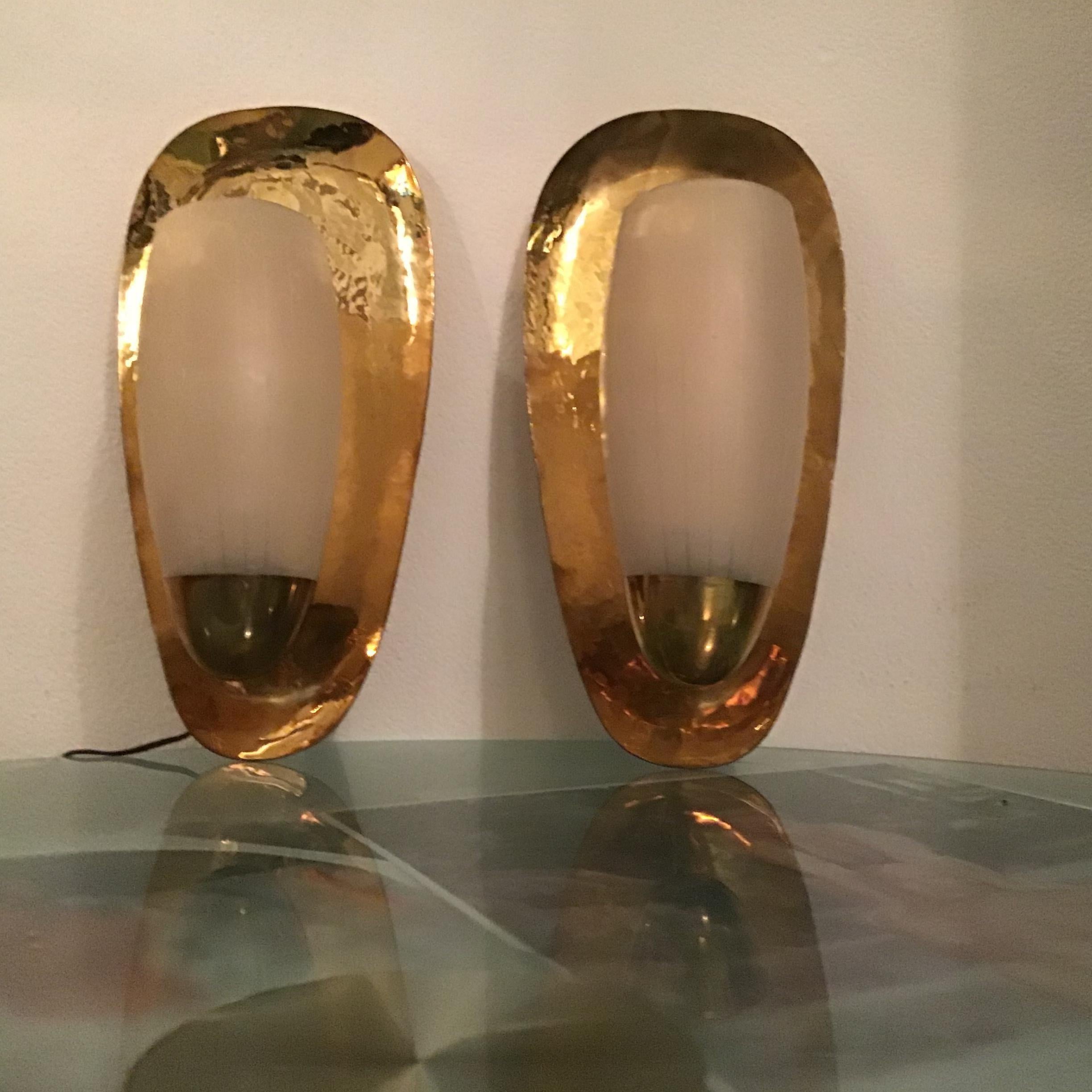 Mid-20th Century Stilnovo Sconces Brass Glass 1950 Italy