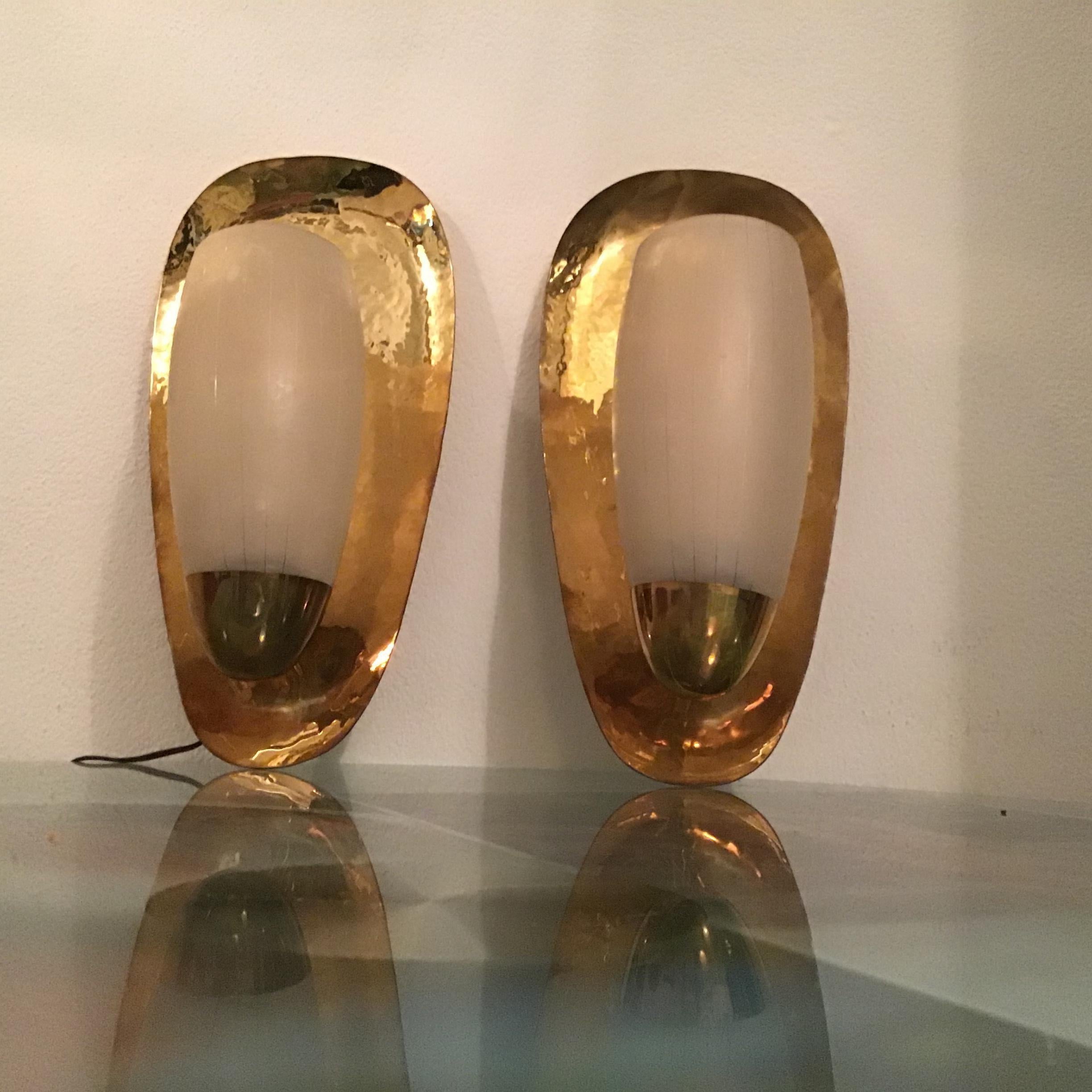 Stilnovo Sconces Brass Glass 1950 Italy 1